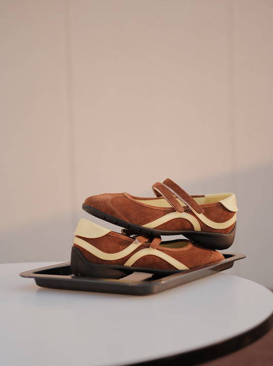 Sporty Mary Jane Retro Sneaker Flats in Suede Leather