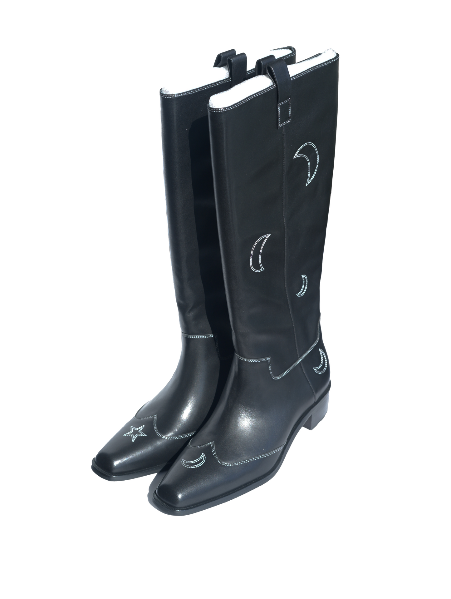 "Star & Moon" Asymmetric Leather Boots