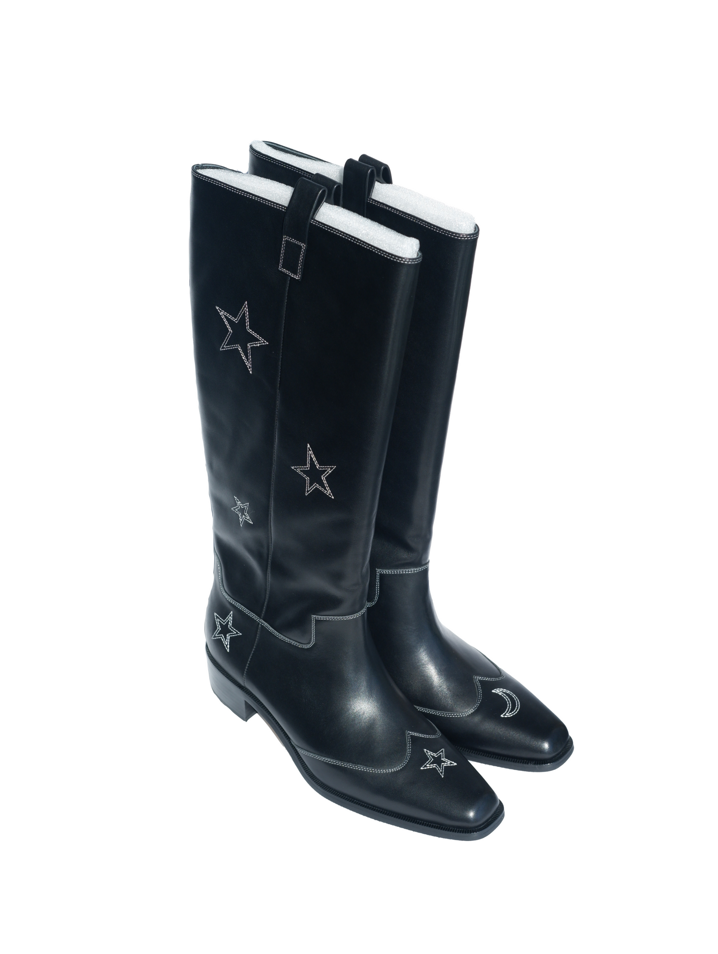 "Star & Moon" Asymmetric Leather Boots