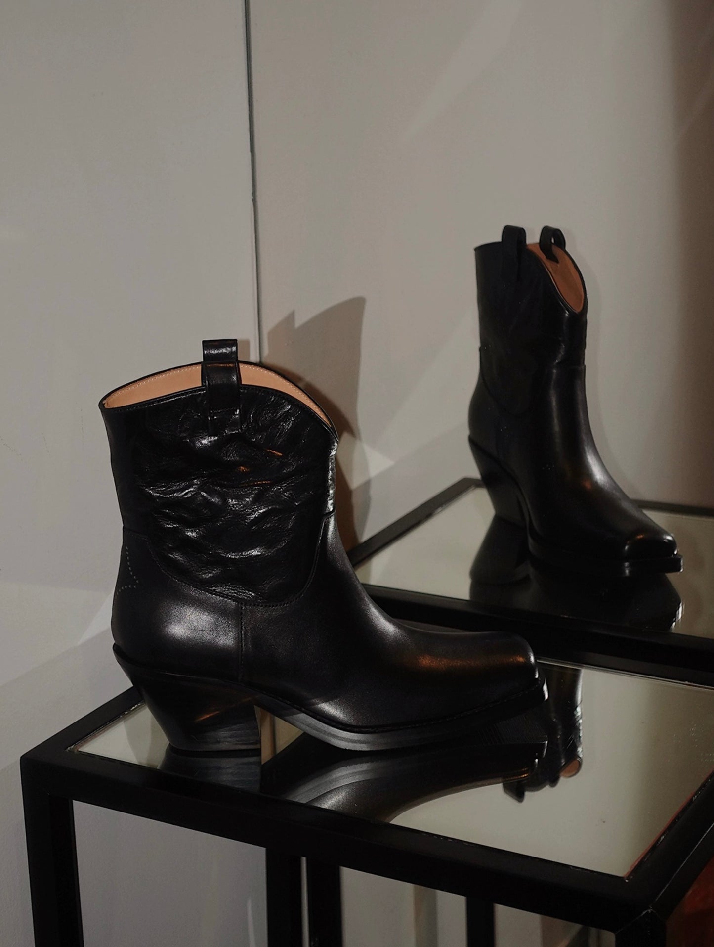 "Rebellious Lady" Women's Retro Square Toe Western Leather Boots in Black