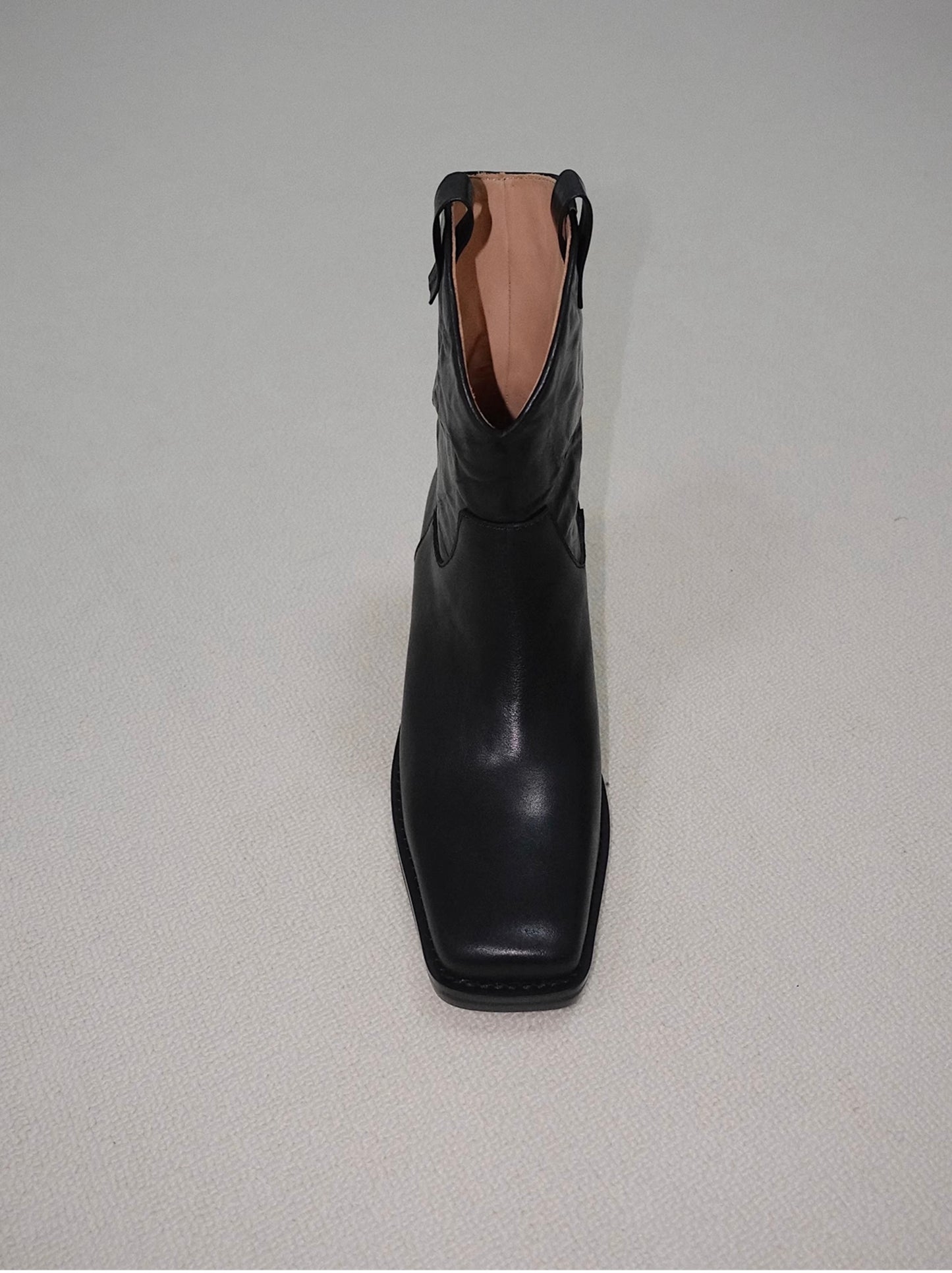 "Rebellious Lady" Women's Retro Square Toe Western Leather Boots in Black