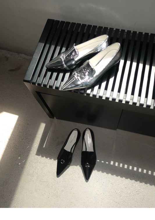"Modern City" Asymmetric Aesthetic Pointed Toe Heels in Black or Silver