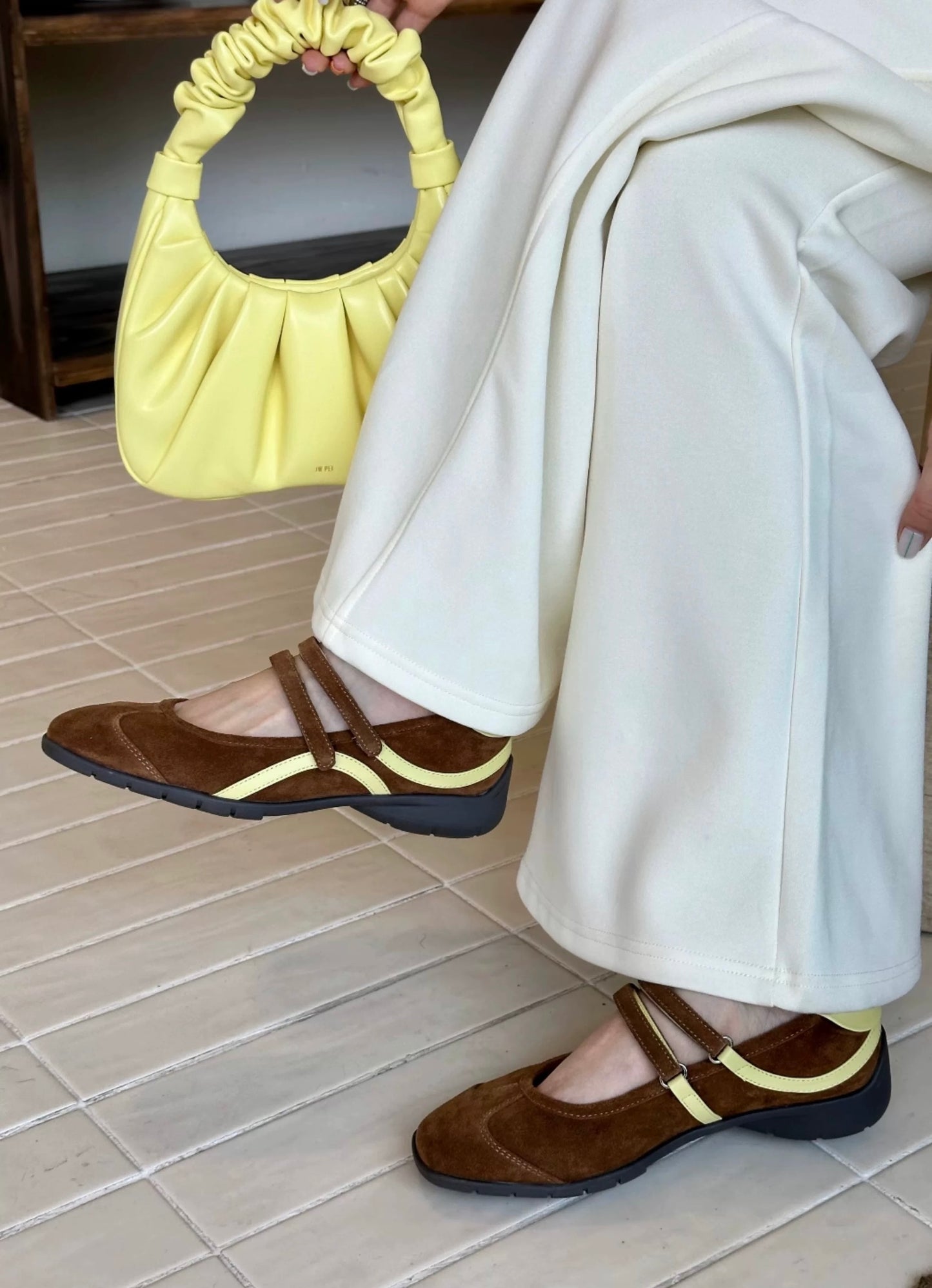Sporty Mary Jane Retro Sneaker Flats in Suede Leather