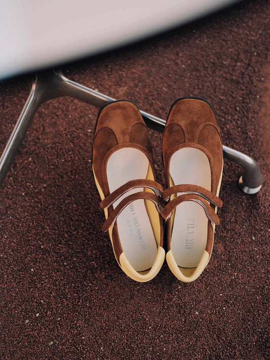 Sporty Mary Jane Retro Sneaker Flats in Suede Leather