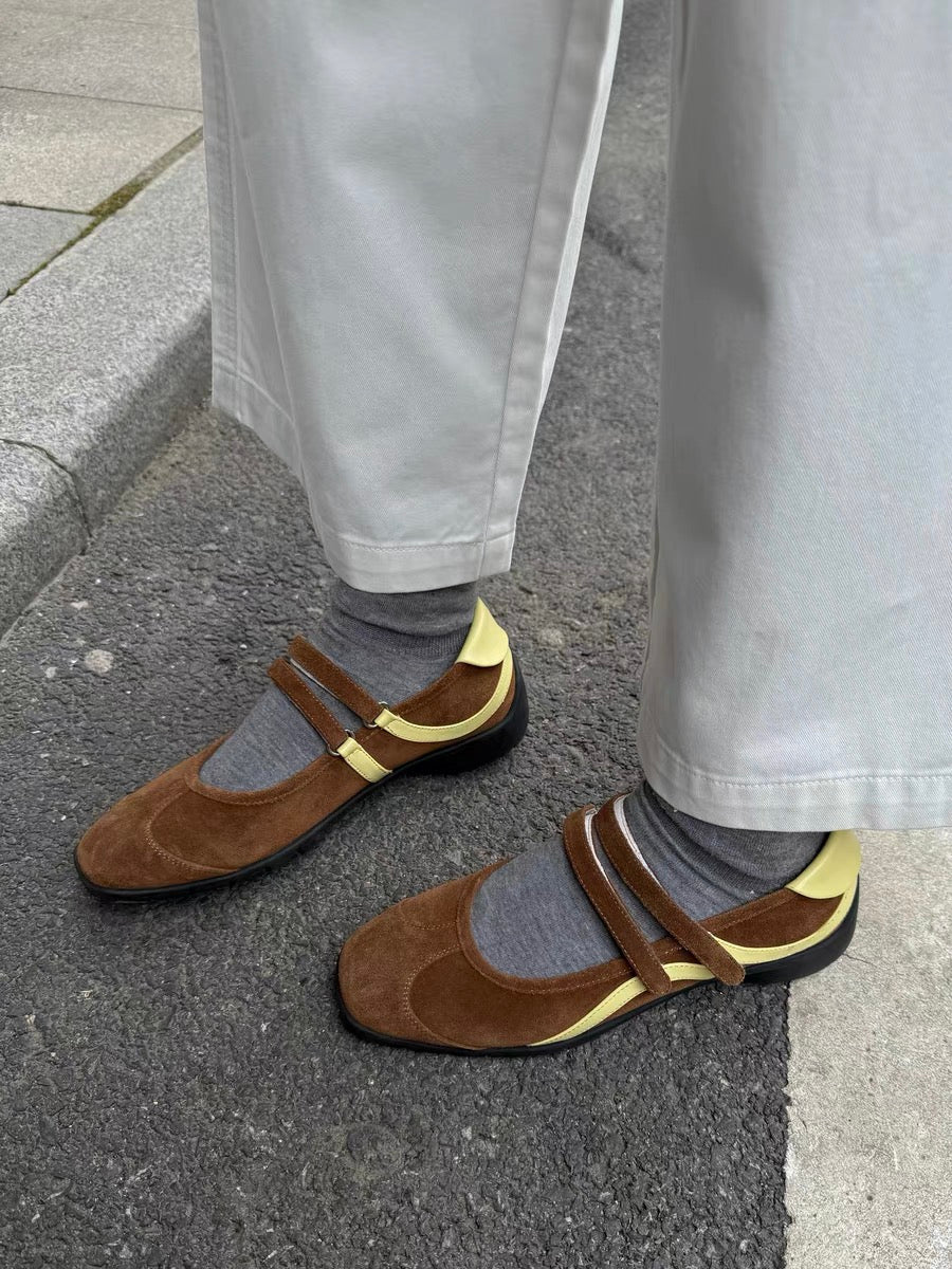 Sporty Mary Jane Retro Sneaker Flats in Suede Leather