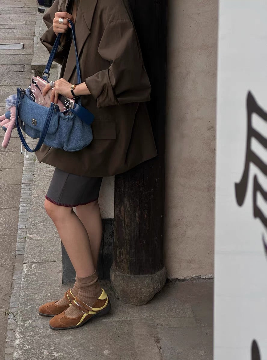 Sporty Mary Jane Retro Sneaker Flats in Suede Leather