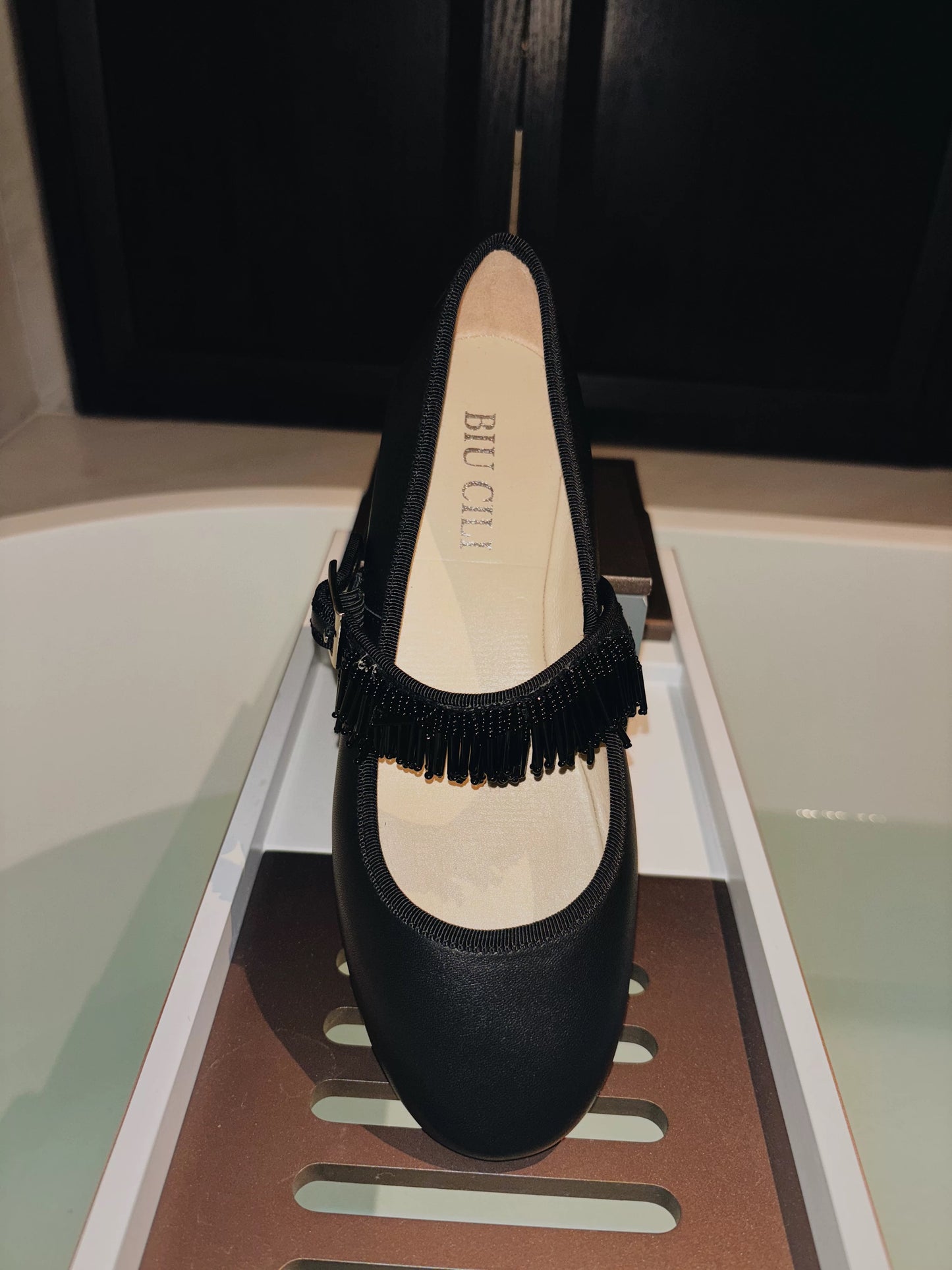 ShyShy Soft Leather Mary Jane Flats with Adjustable Strap