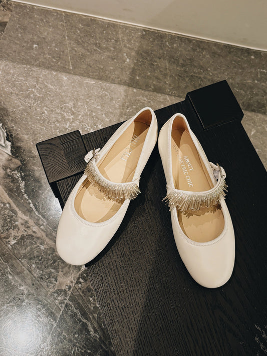 ShyShy Soft Leather Mary Jane Flats with Adjustable Strap