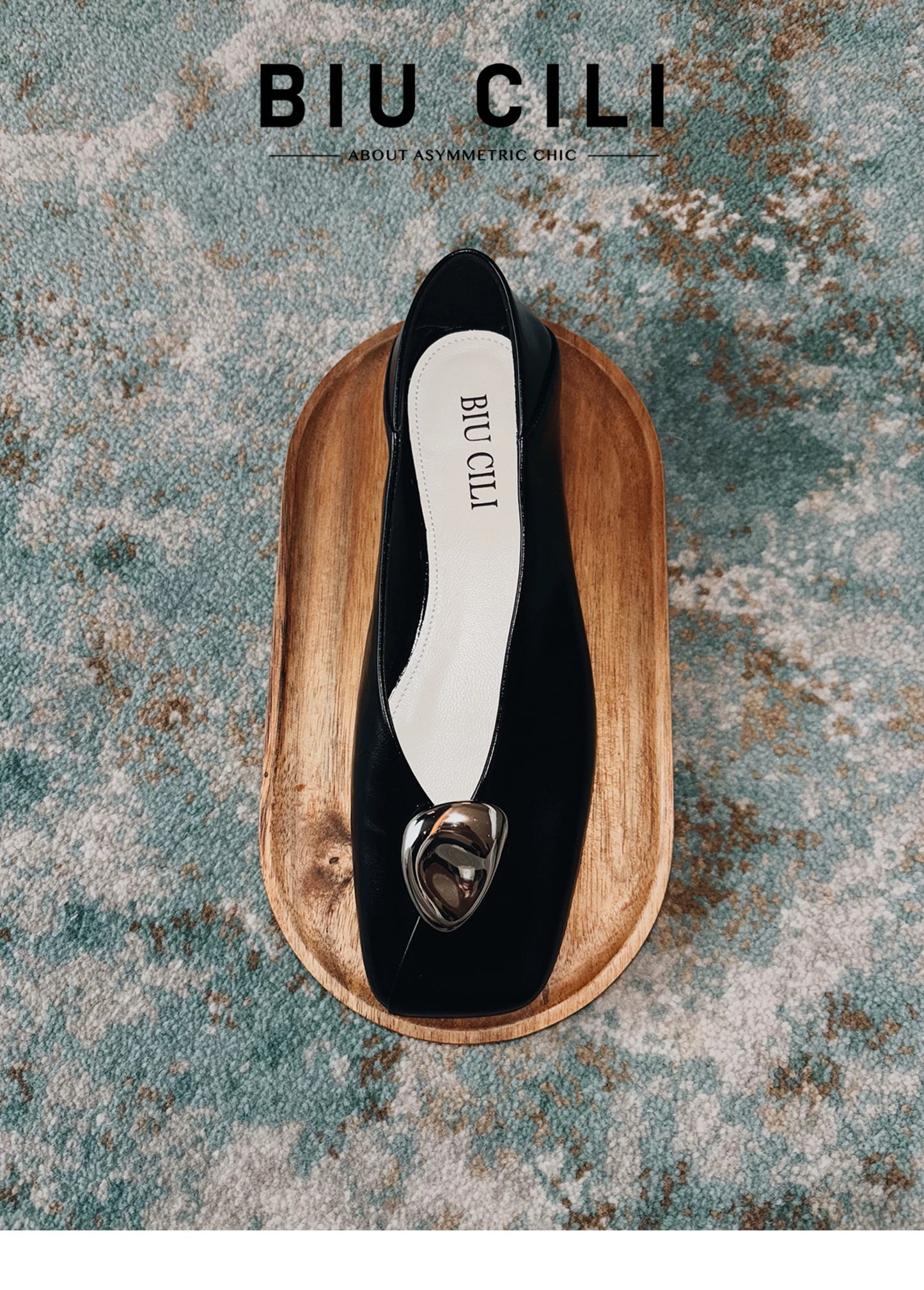 Slow Time Minimalist Two-Way Square Toe Leather Flats in Black or Silver