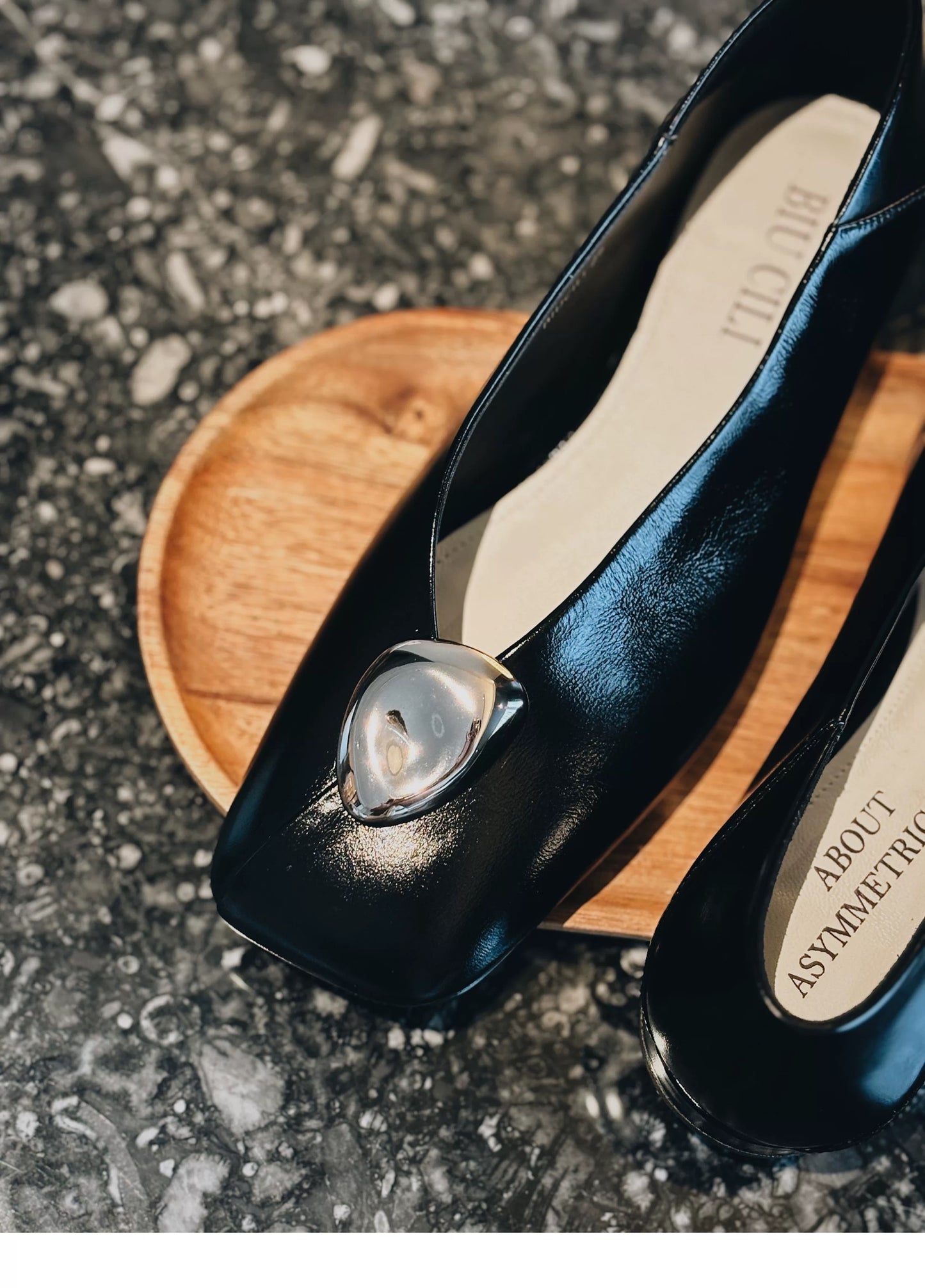Slow Time Minimalist Two-Way Square Toe Leather Flats in Black or Silver