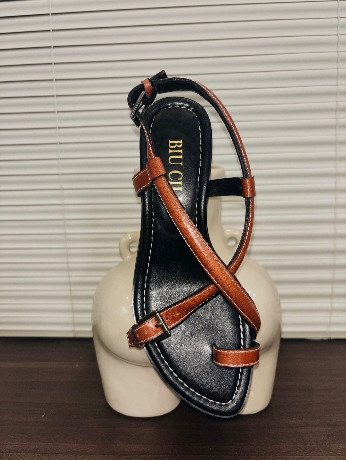 Sunset Stroll Summer Brown Strappy Leather Sandals with Low Heels