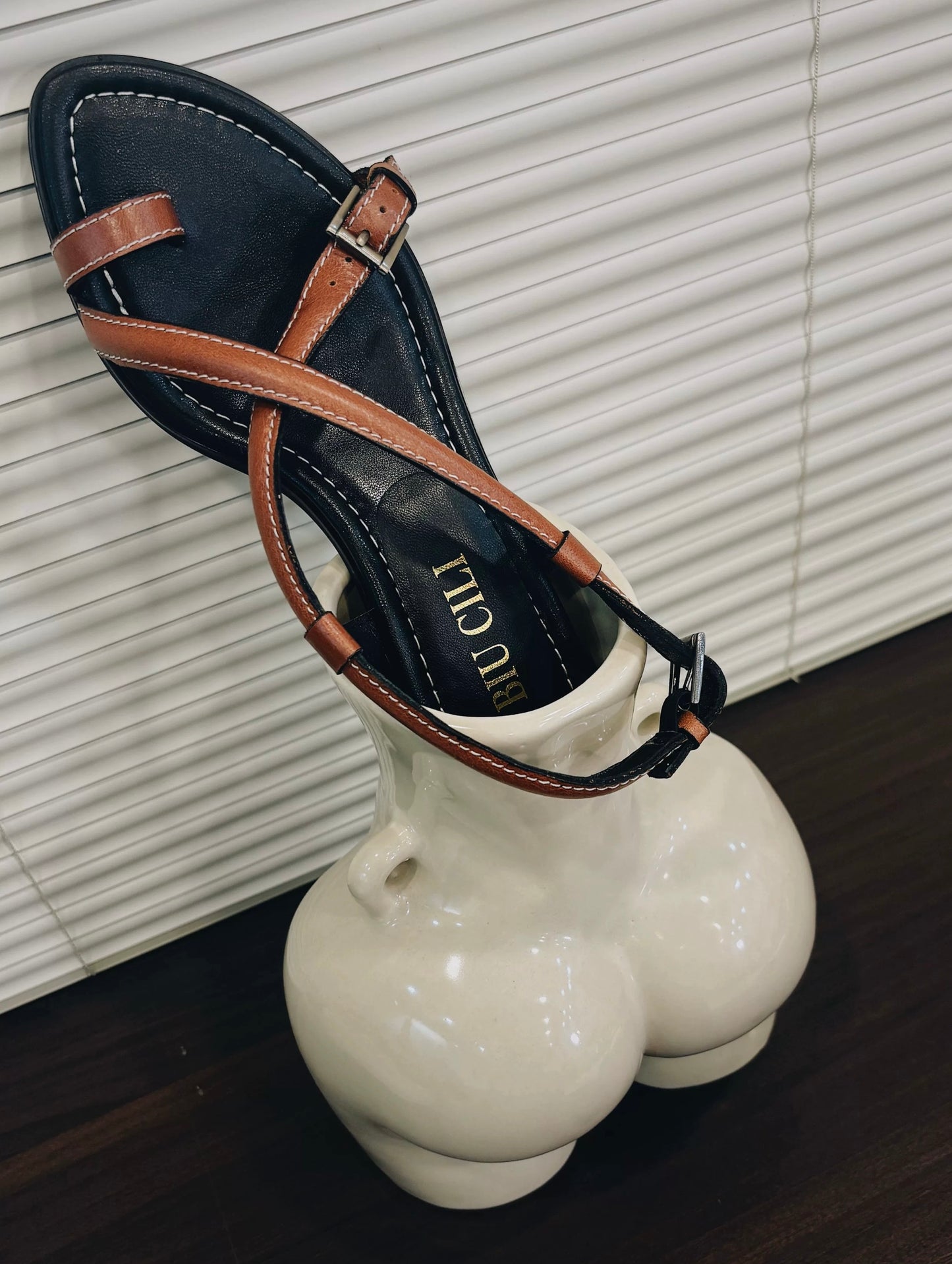 Sunset Stroll Summer Brown Strappy Leather Sandals with Low Heels