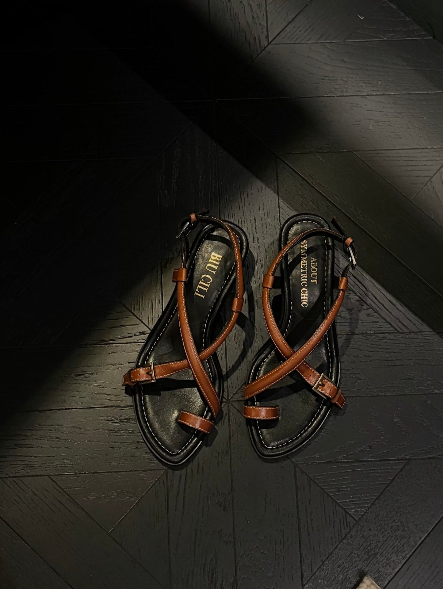 Sunset Stroll Summer Brown Strappy Leather Sandals with Low Heels