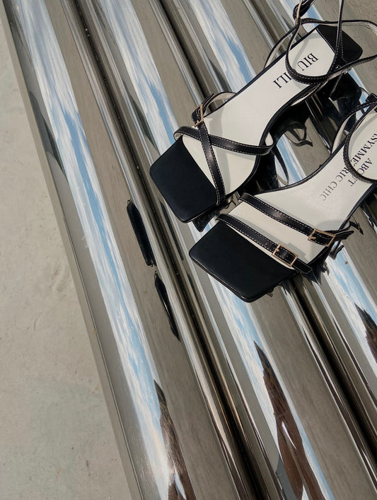 Minimalist Asymmetric Black Leather Sandals with Straps