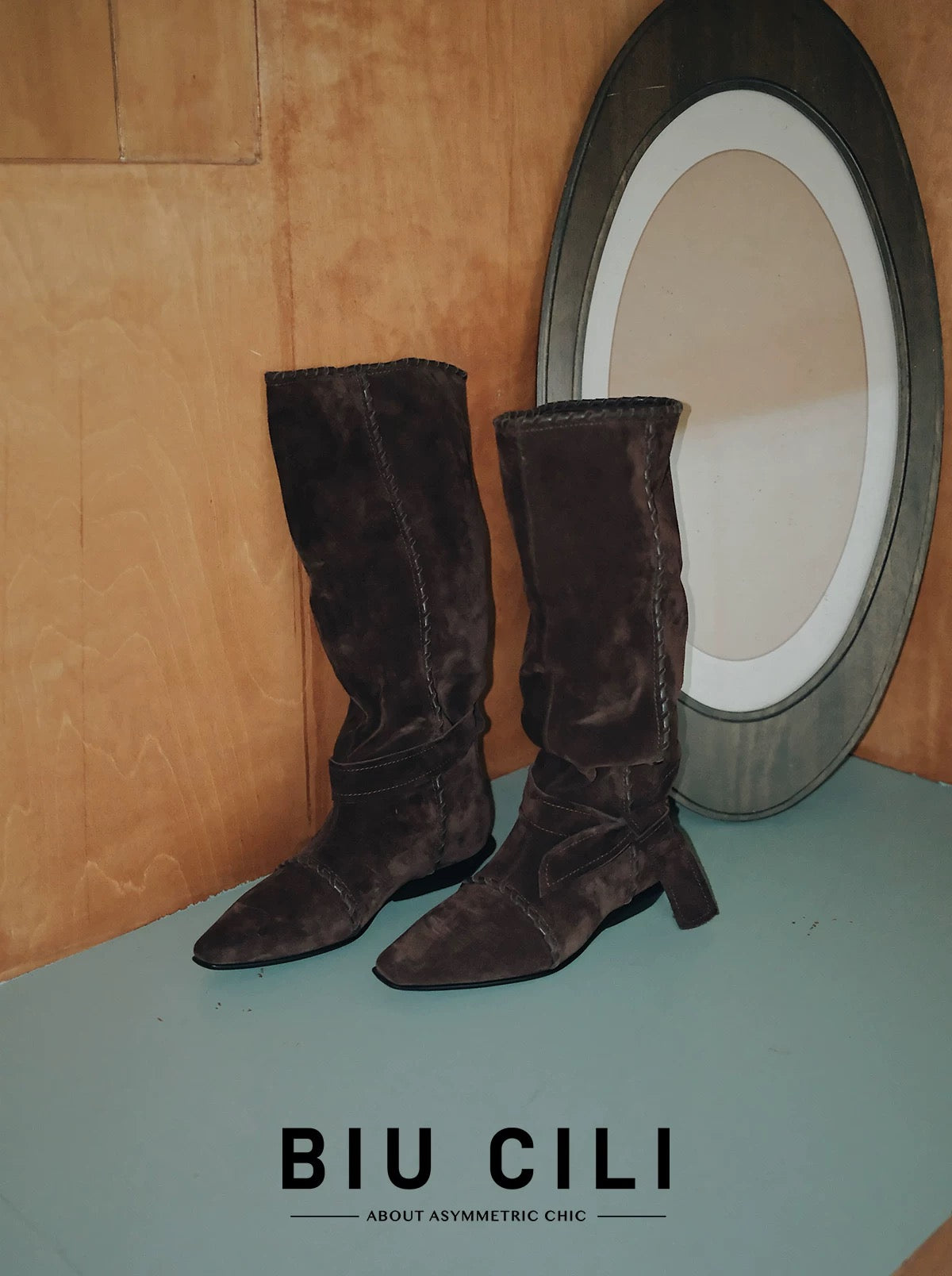 "Midnight Paris" Suede Slouch Mid-Calf Boots