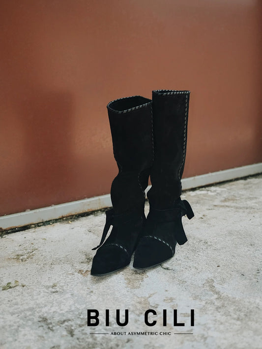 "Midnight Paris" Suede Slouch Mid-Calf Boots