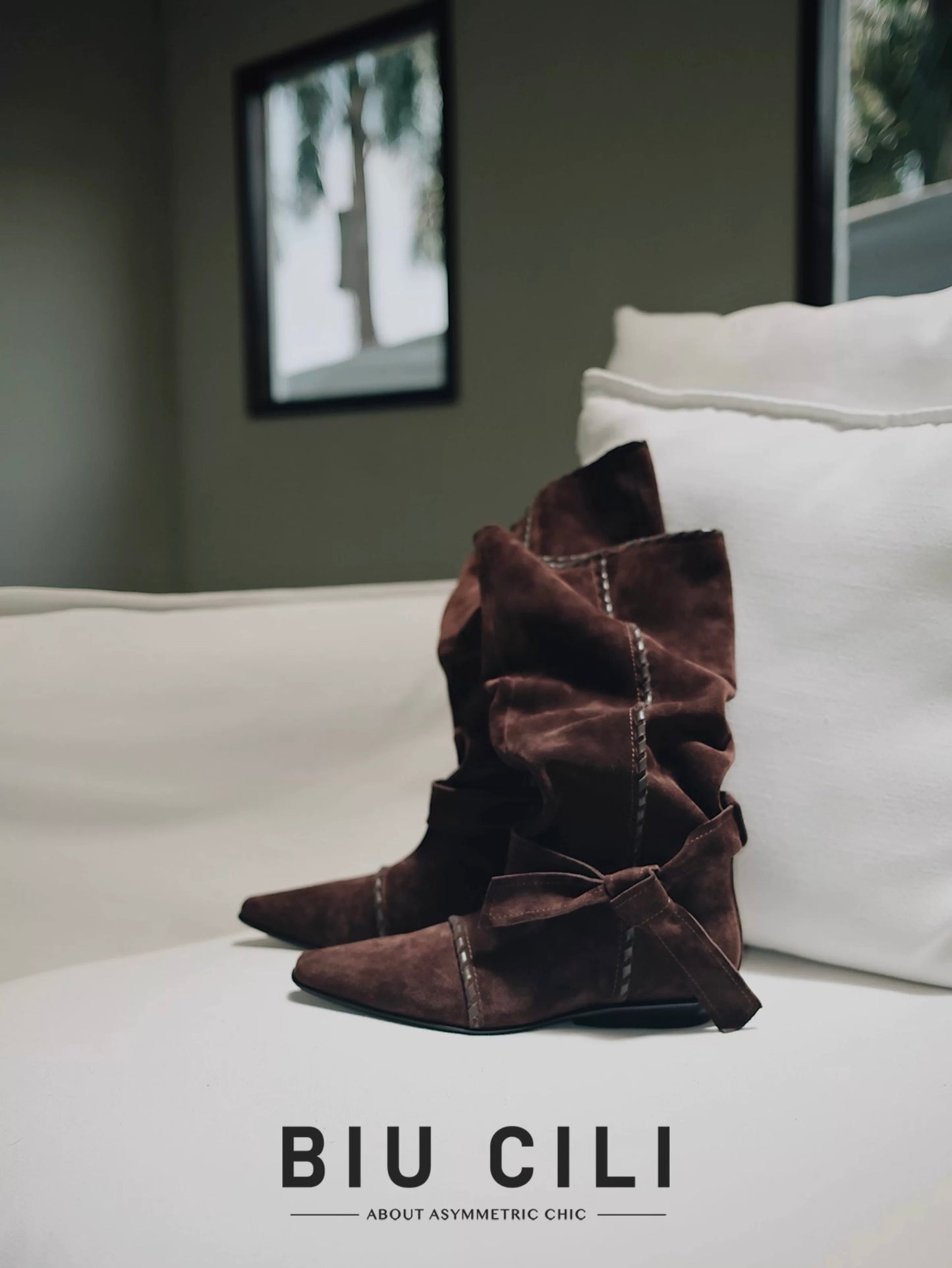 "Midnight Paris" Suede Slouch Mid-Calf Boots