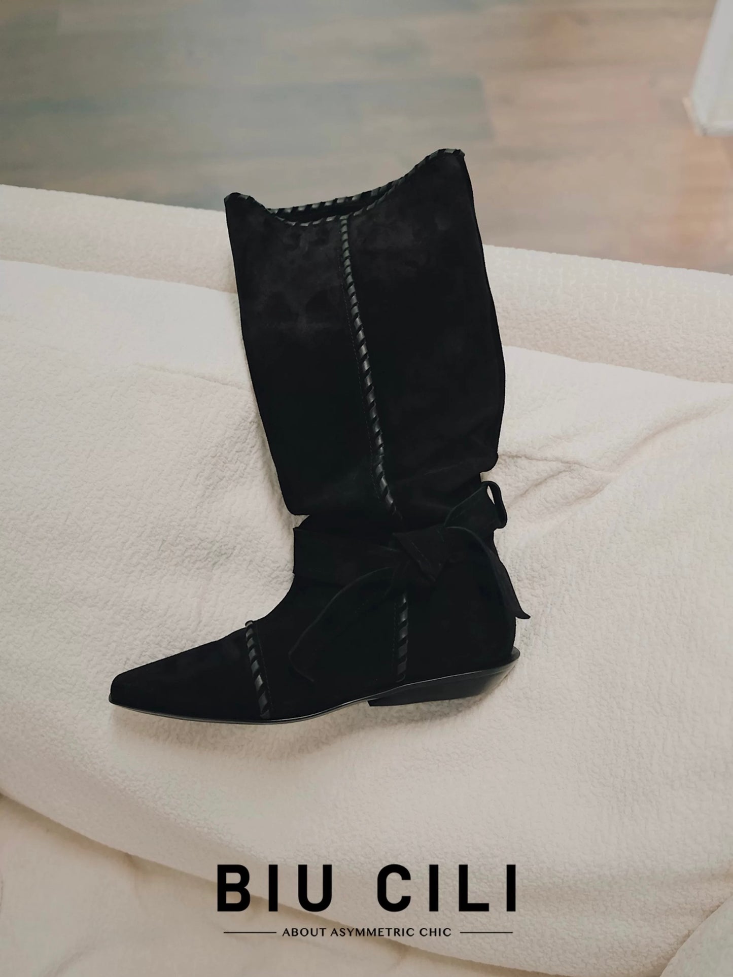 "Midnight Paris" Suede Slouch Mid-Calf Boots