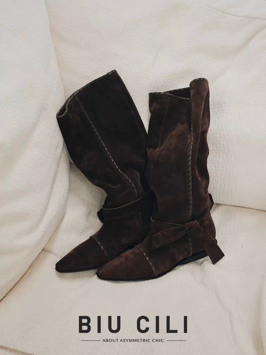 "Midnight Paris" Suede Slouch Mid-Calf Boots