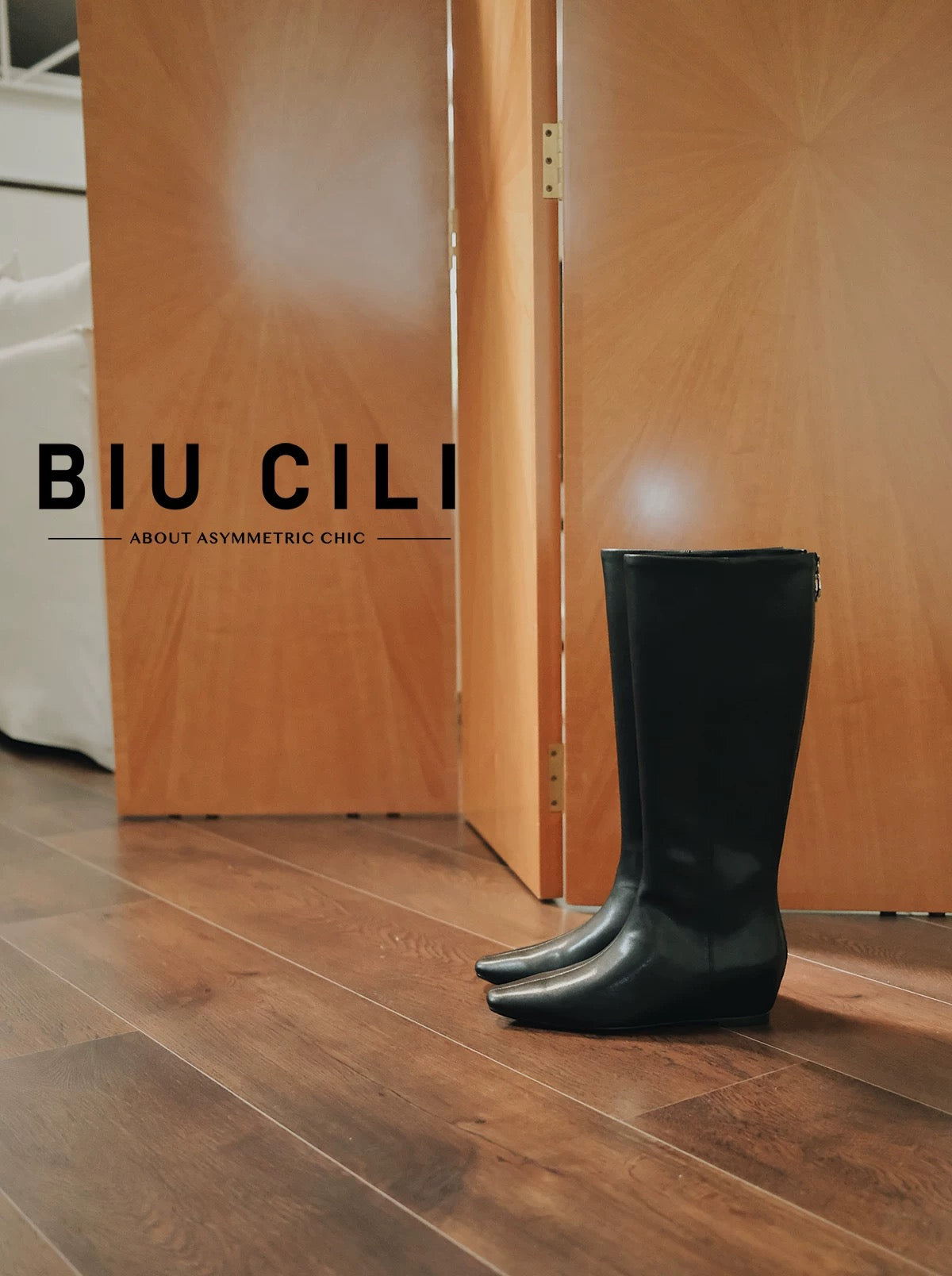 "Nightfall" Women's Minimalist Black Leather Tall Boots with Hidden Lift