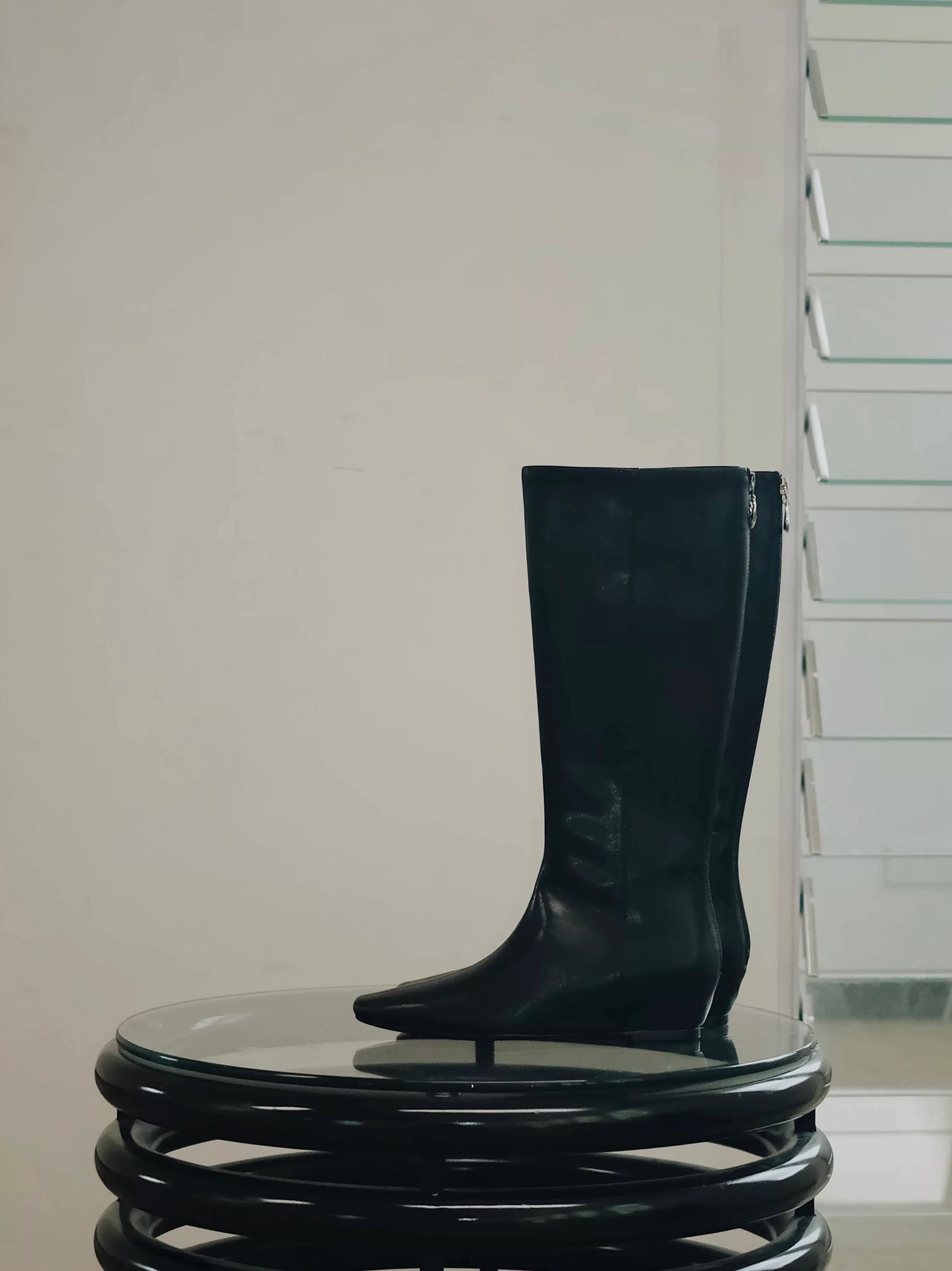 "Nightfall" Women's Minimalist Black Leather Tall Boots with Hidden Lift