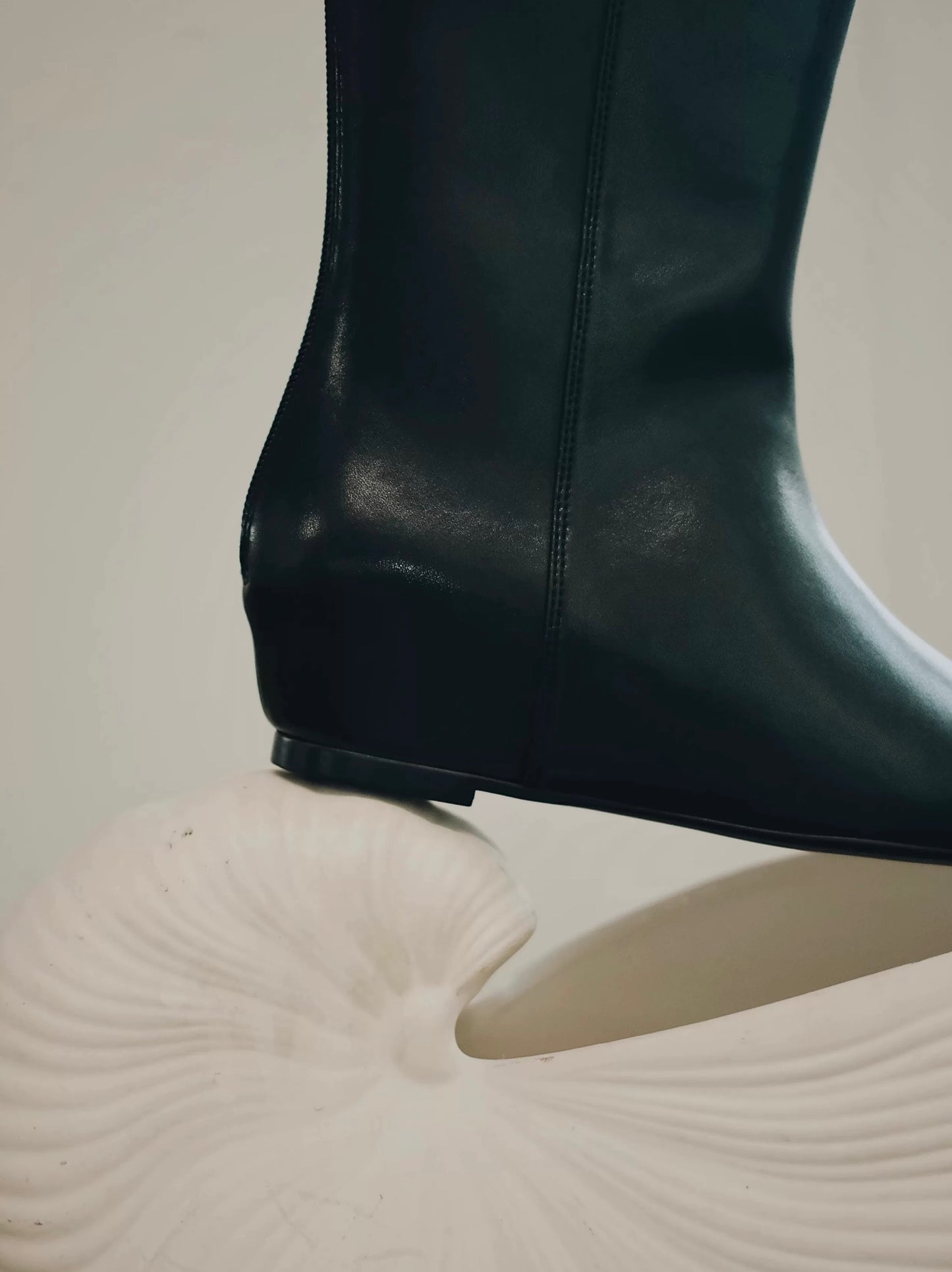 "Nightfall" Women's Minimalist Black Leather Tall Boots with Hidden Lift