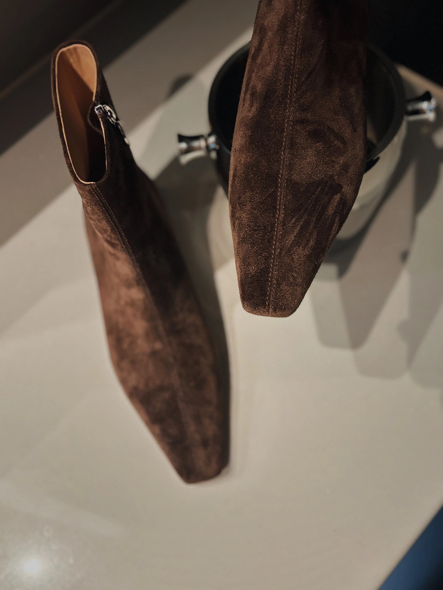 Women's Brown Suede Ankle Boots with Asymmetric Zipper