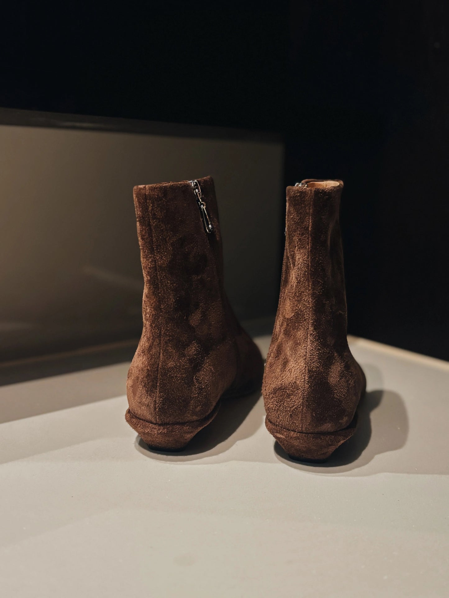 Women's Brown Suede Ankle Boots with Asymmetric Zipper