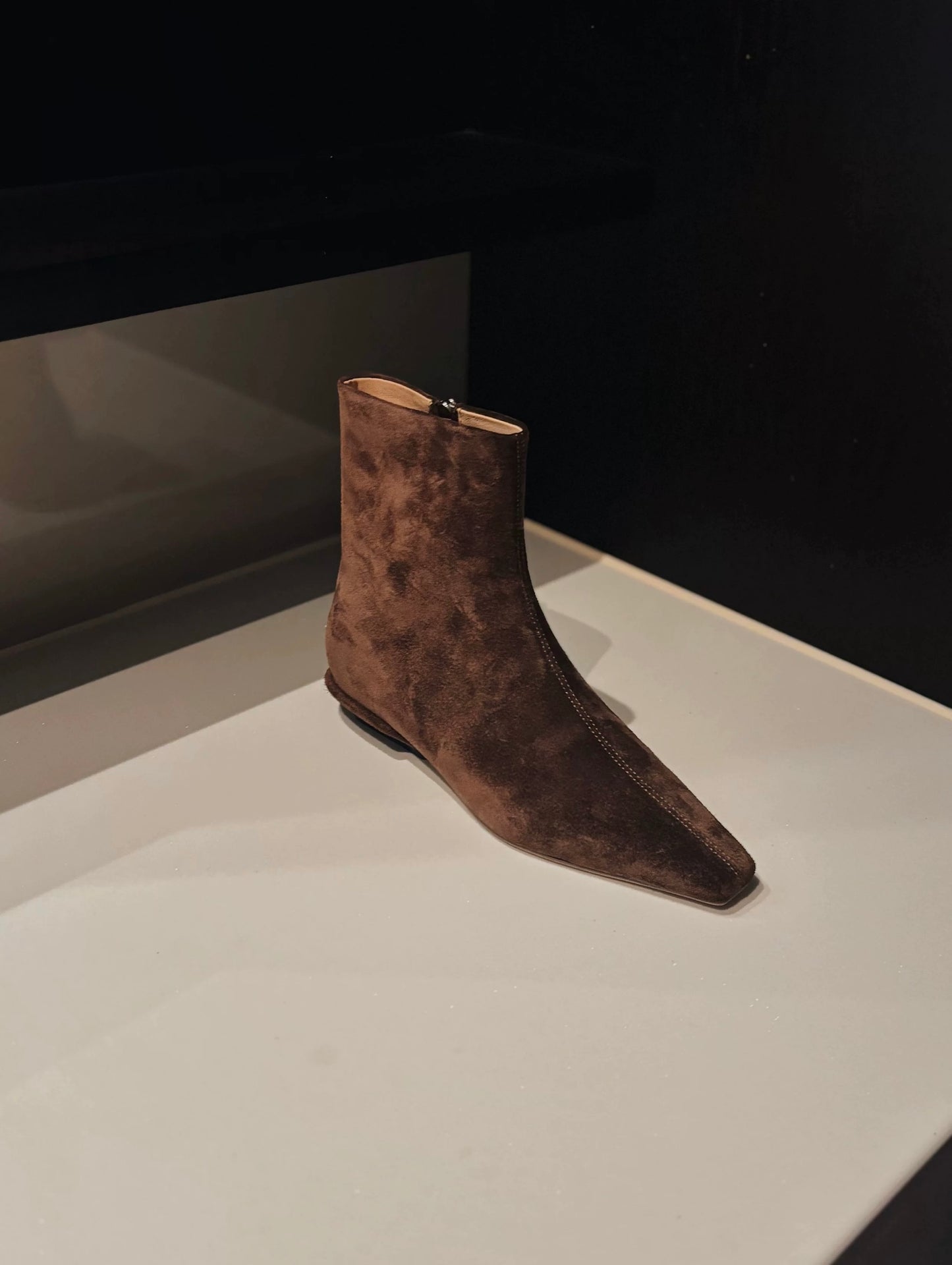 Women's Brown Suede Ankle Boots with Asymmetric Zipper