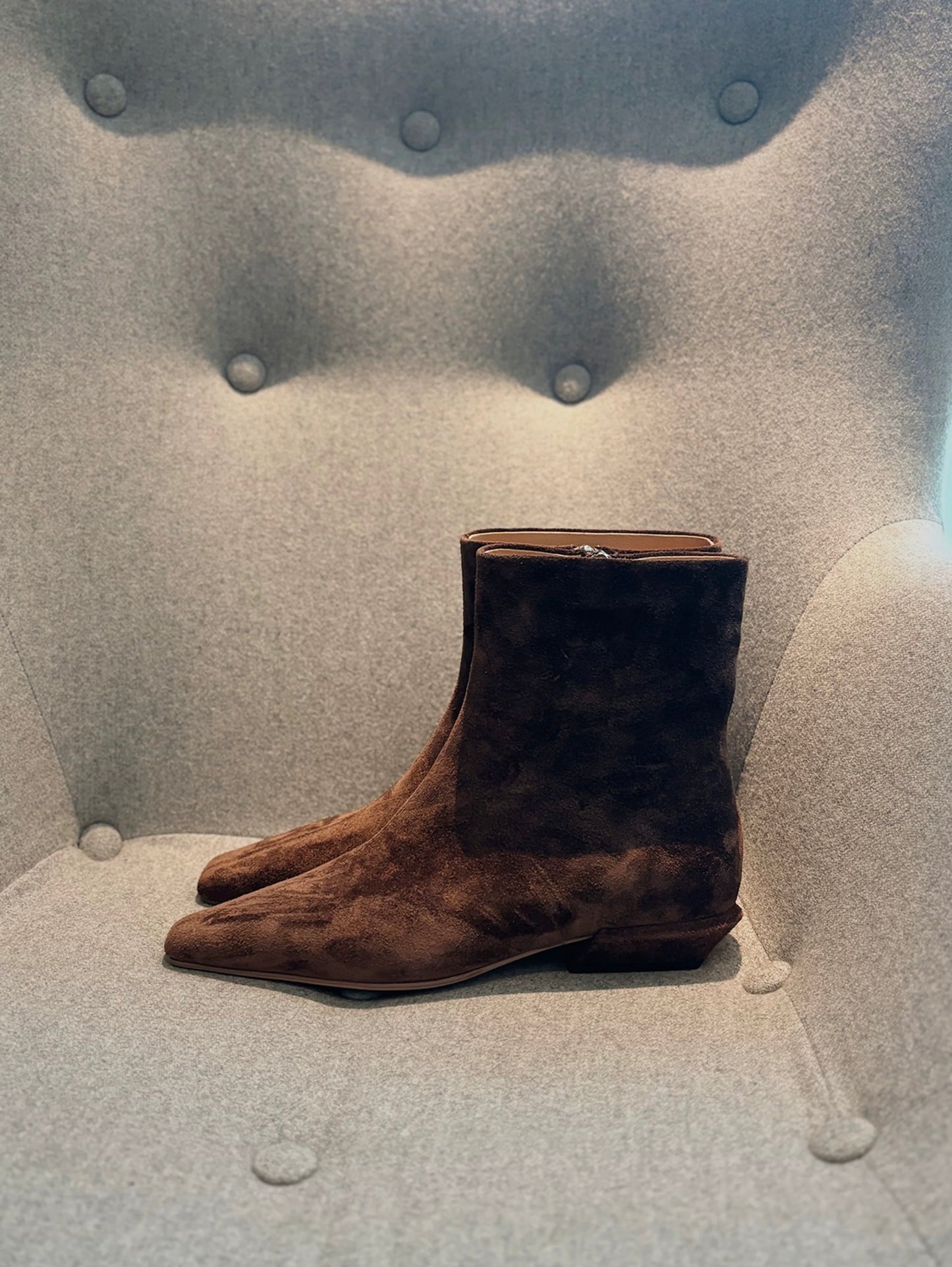 Women's Brown Suede Ankle Boots with Asymmetric Zipper