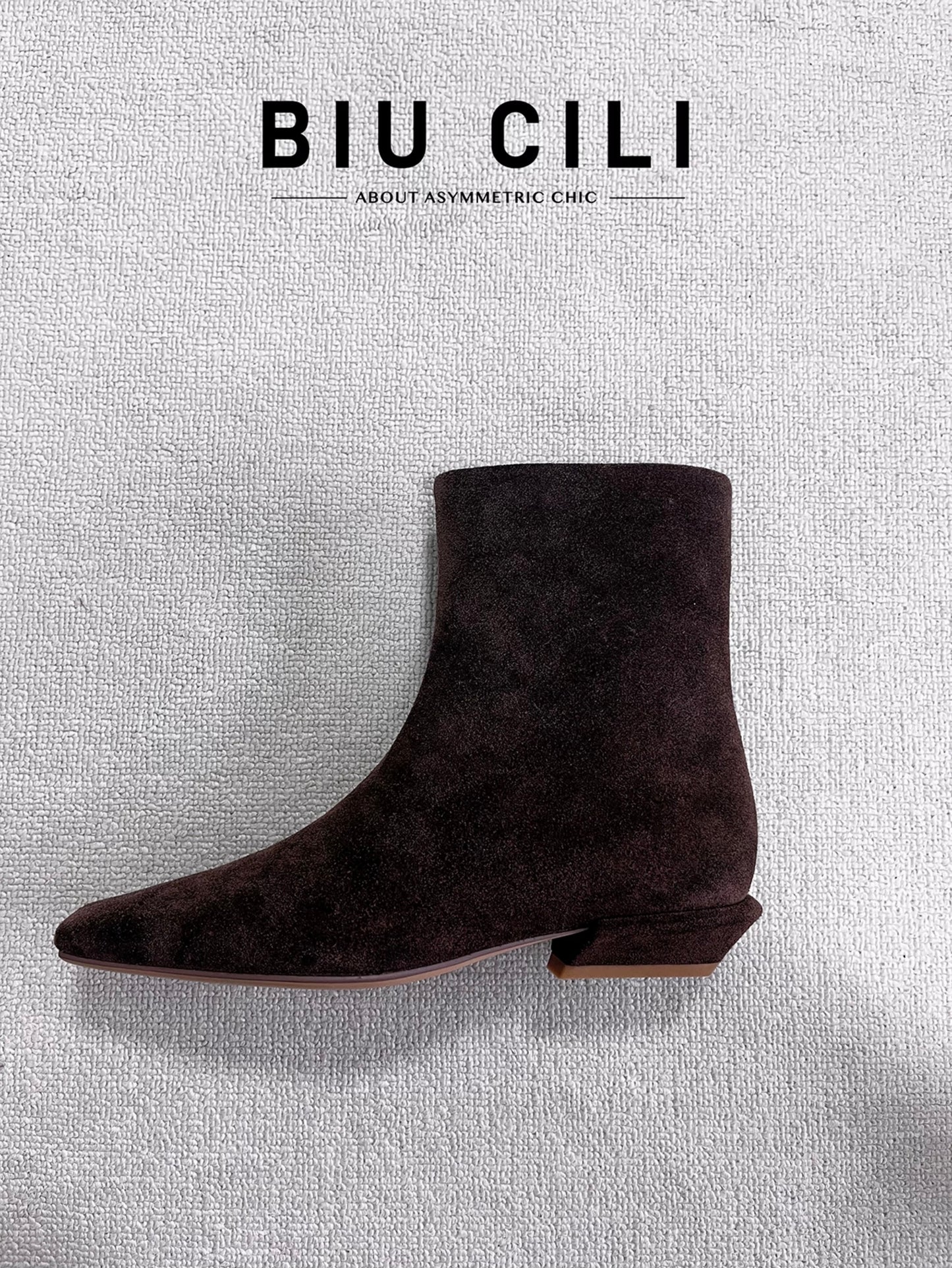 Women's Brown Suede Ankle Boots with Asymmetric Zipper