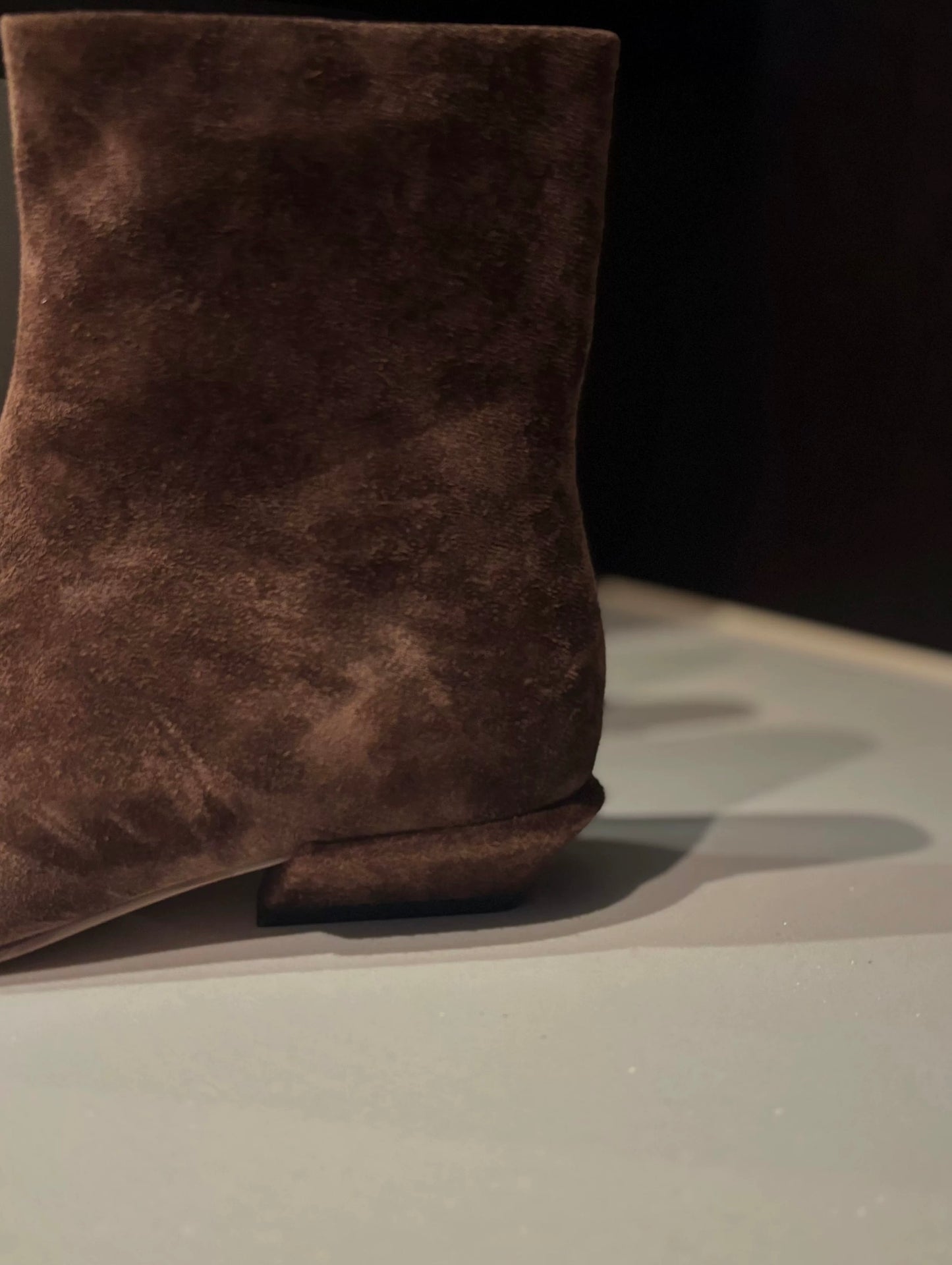 Women's Brown Suede Ankle Boots with Asymmetric Zipper