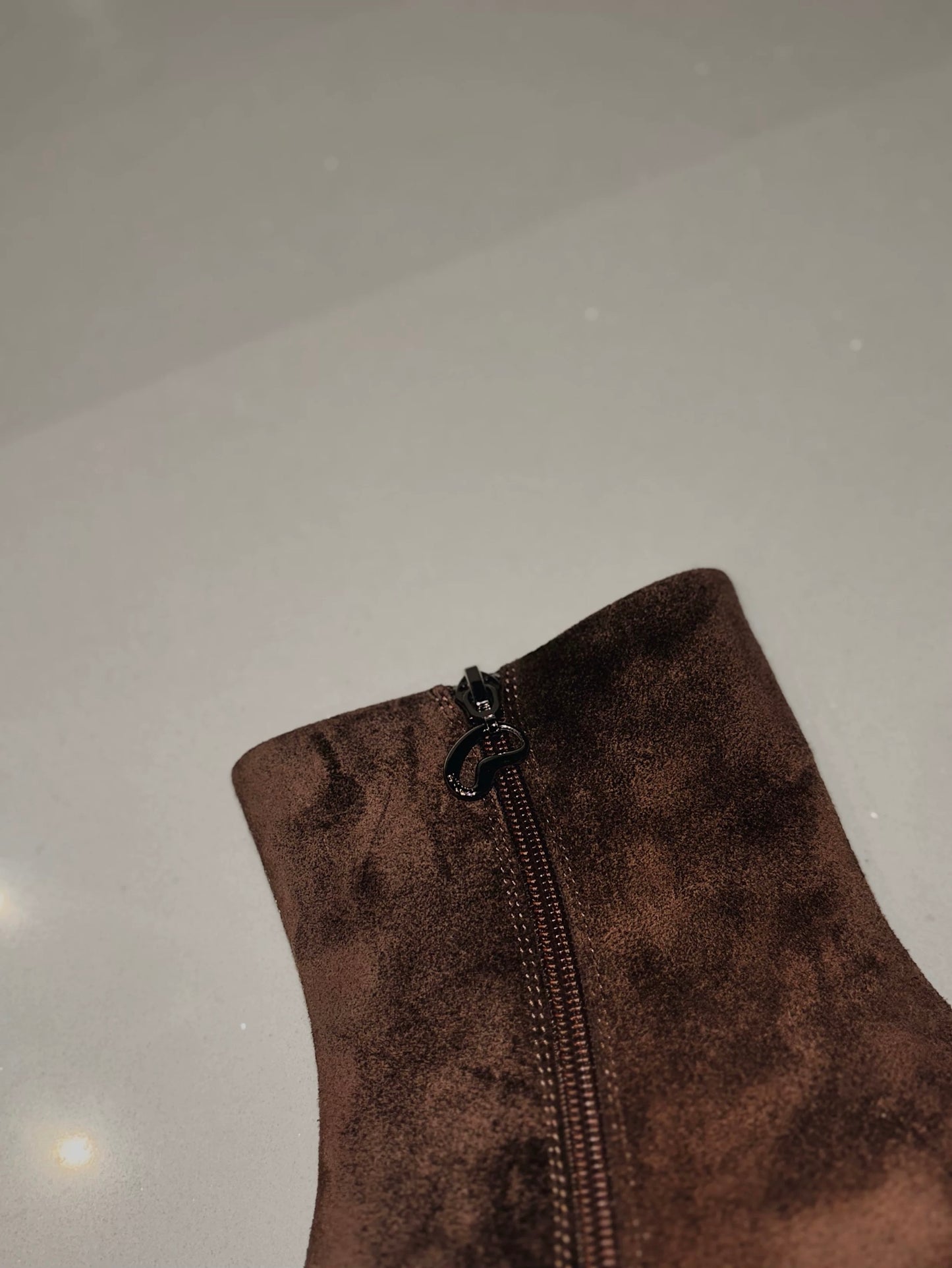 Women's Brown Suede Ankle Boots with Asymmetric Zipper