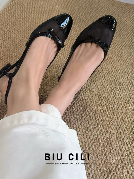 Asymmetric Mesh Slingback Flats
