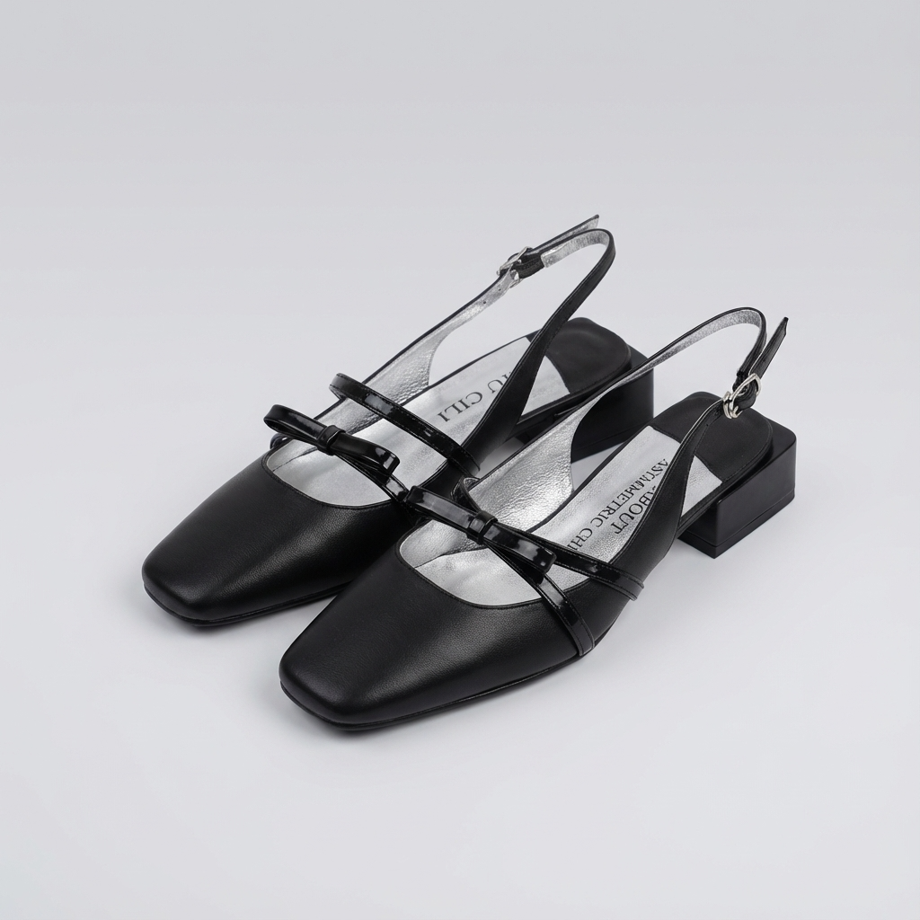 "A'Bow Mary Jane" Women's Square Toe Leather Shoes with Asymmetrical Straps