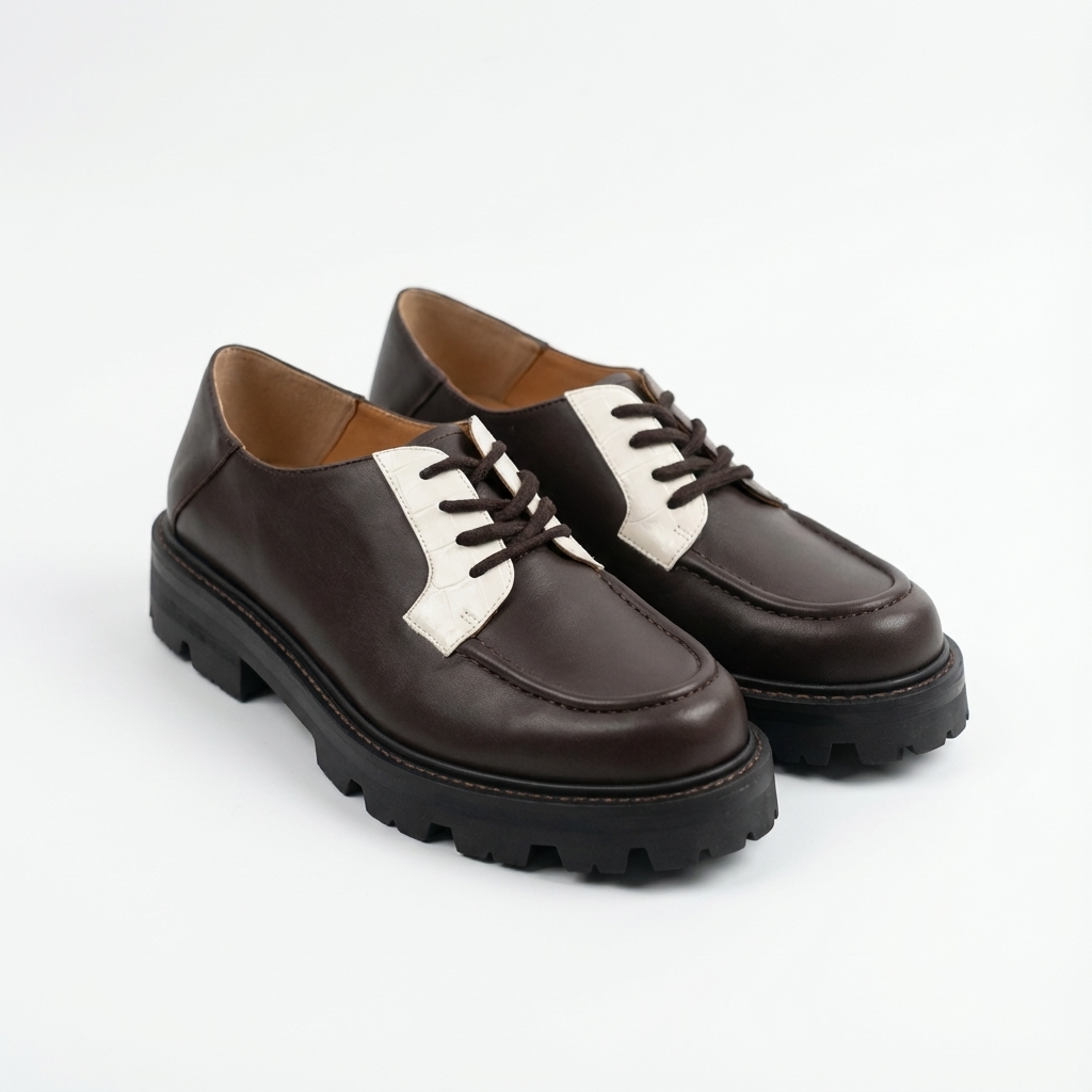 BIU CILI Tiramisu Women's Asymmetric Leather Chunky Derby Shoes
