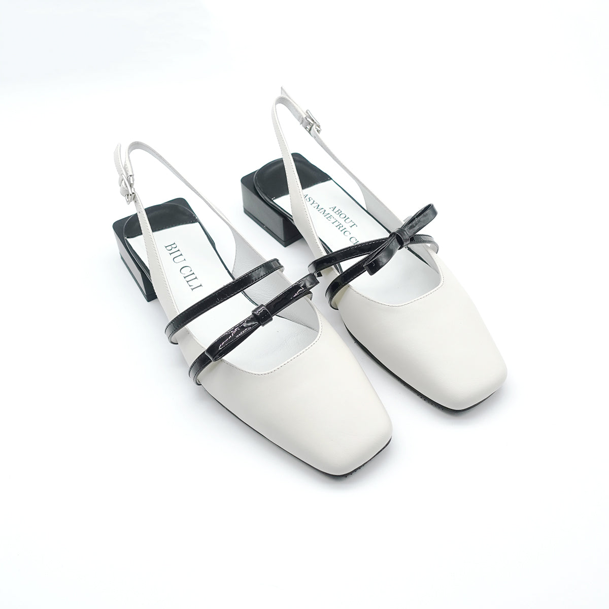 "A'Bow Mary Jane" Women's Square Toe Leather Shoes with Asymmetrical Straps