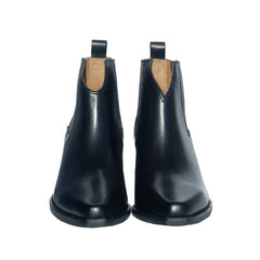 "West World Traveler" Women's Retro Western Leather Pointed Toe Front Ankle Boots in Black