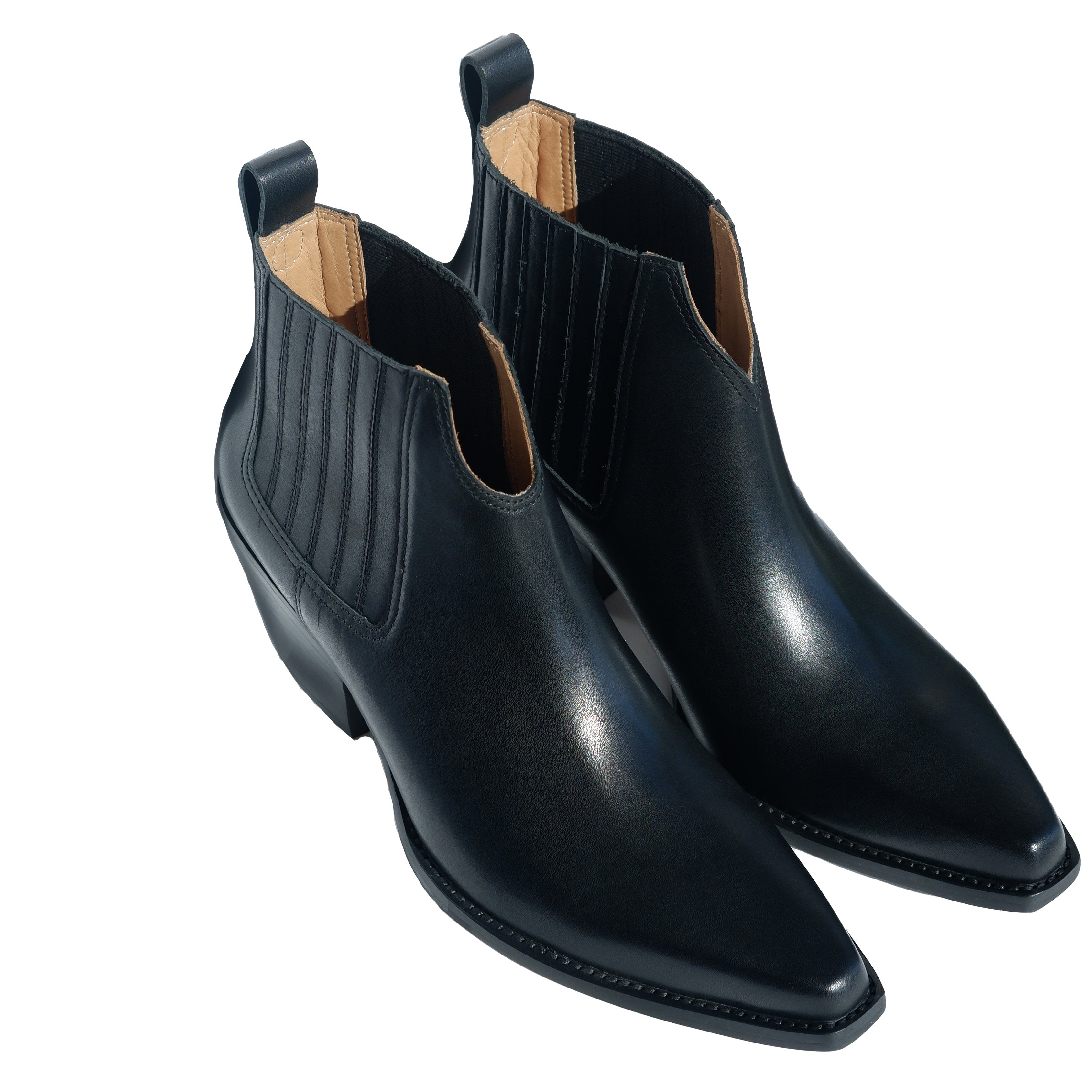"West World Traveler" Women's Retro Western Leather Pointed Toe Front Ankle Boots in Black