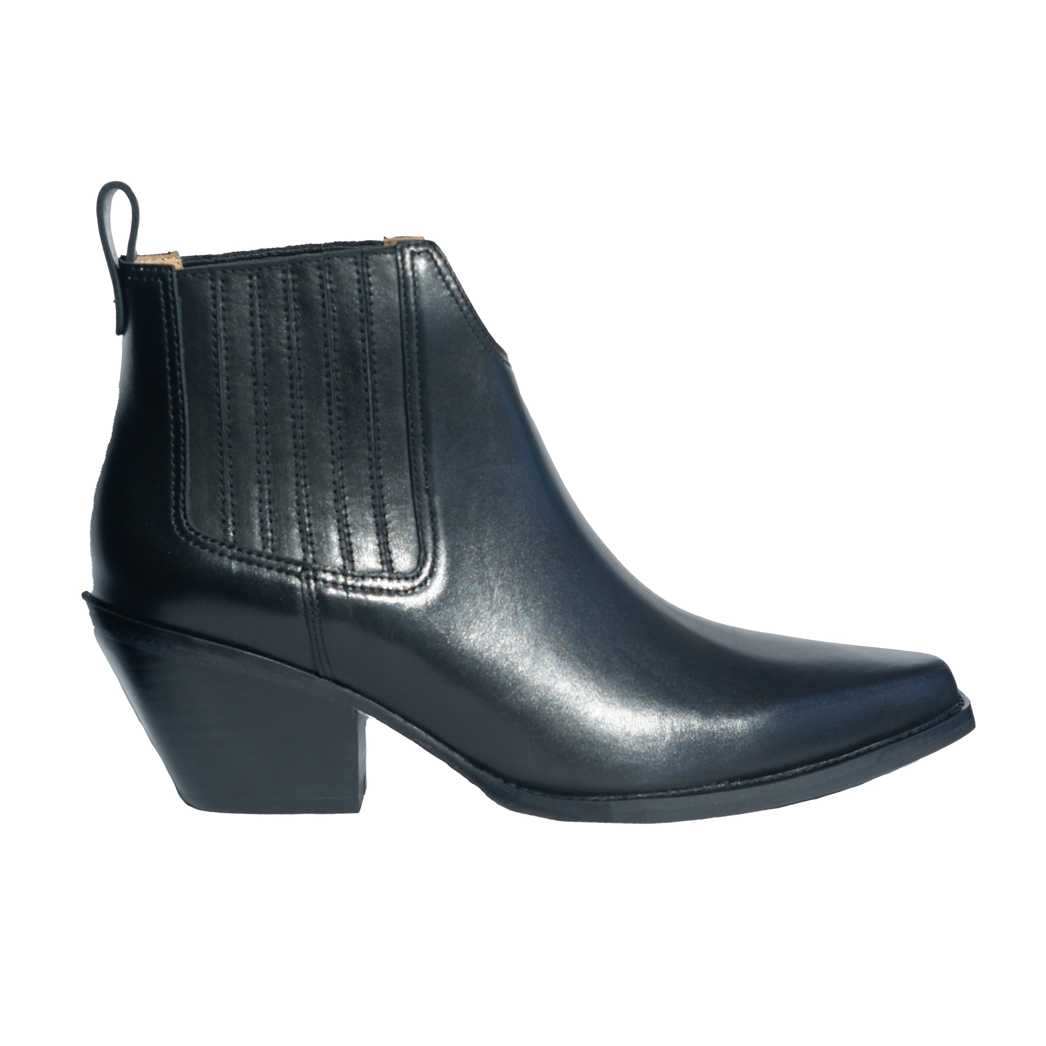 "West World Traveler" Women's Retro Western Leather Pointed Toe Front Ankle Boots in Black