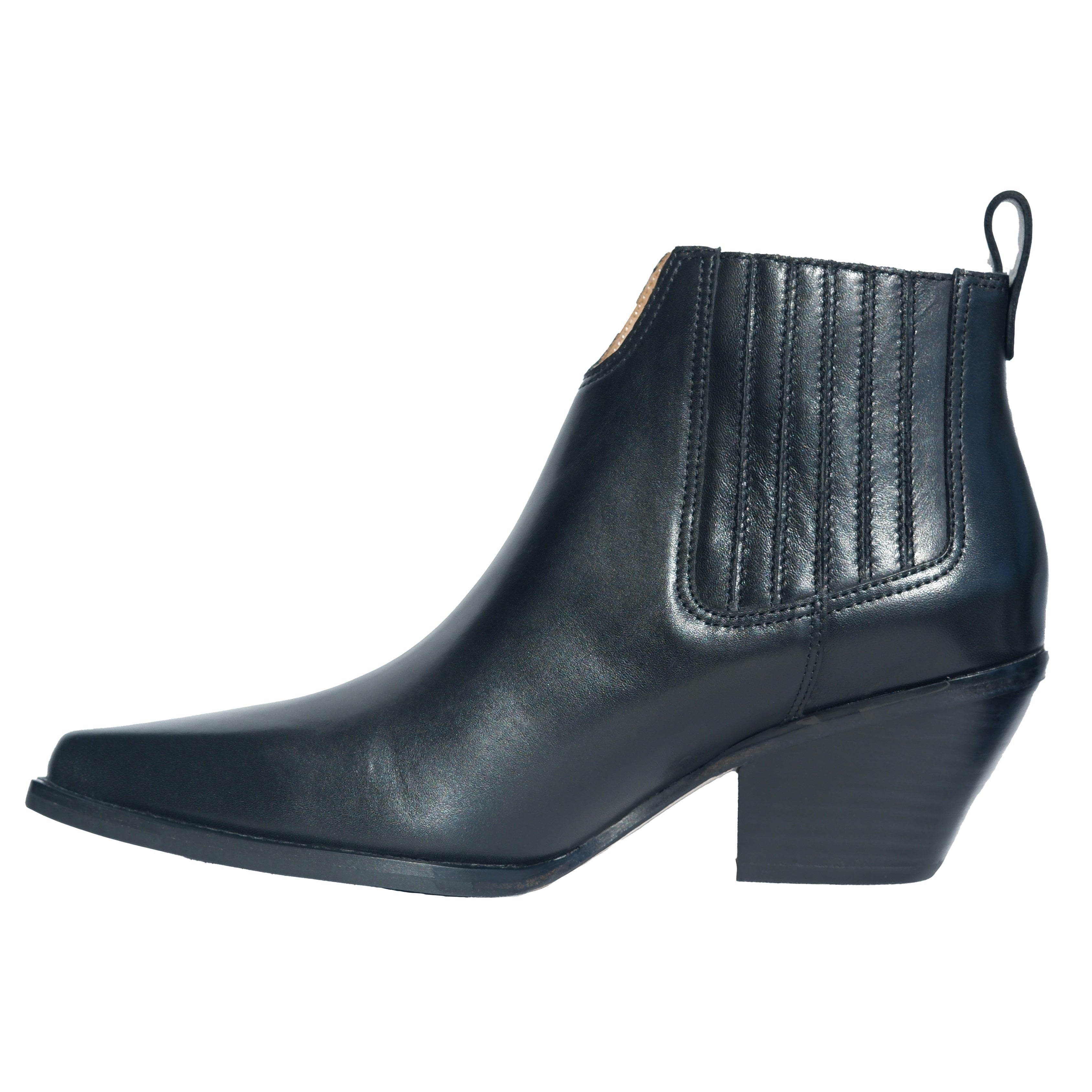 "West World Traveler" Women's Retro Western Leather Pointed Toe Front Ankle Boots in Black