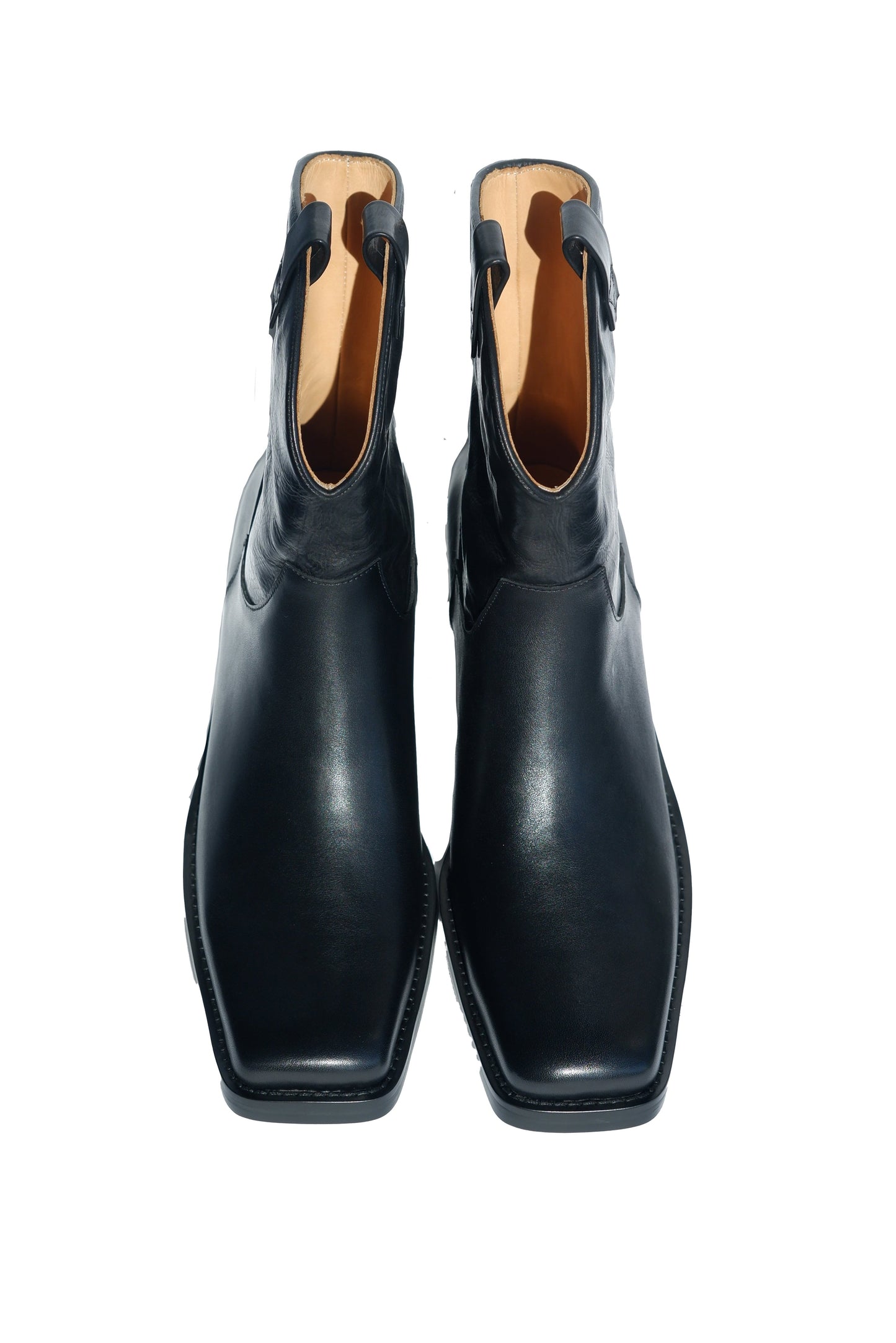 "Rebellious Lady" Women's Retro Square Toe Western Leather Boots in Black