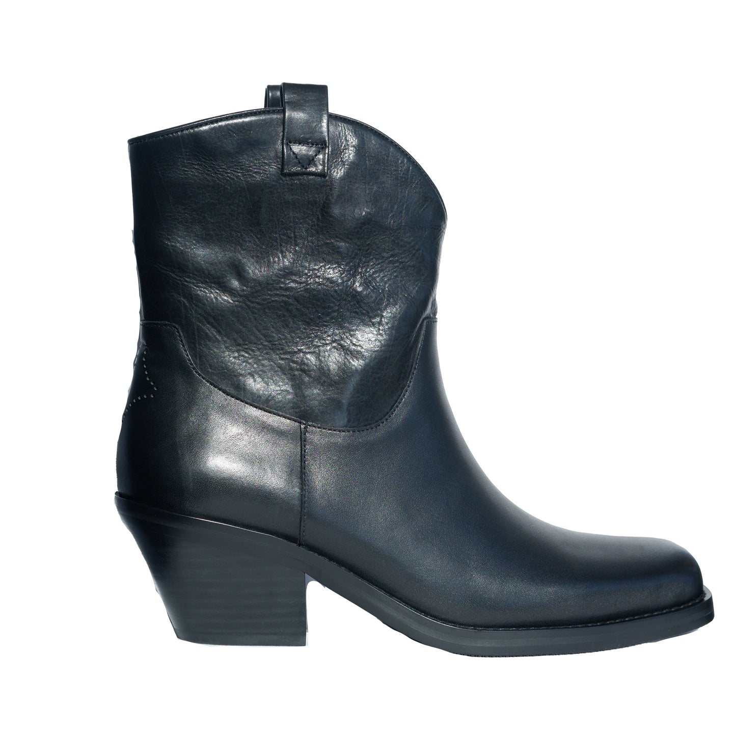 "Rebellious Lady" Women's Retro Square Toe Western Leather Boots in Black