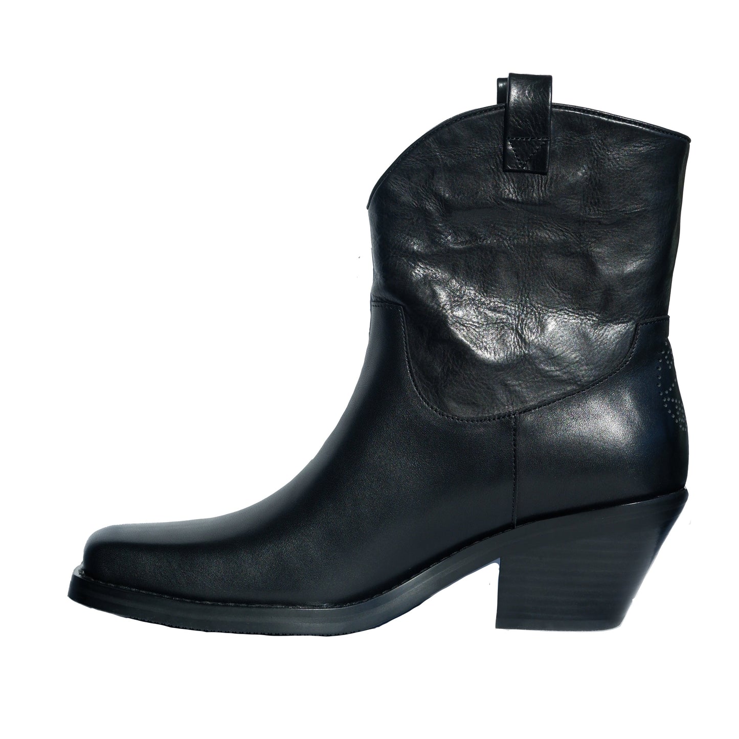 "Rebellious Lady" Women's Retro Square Toe Western Leather Boots in Black
