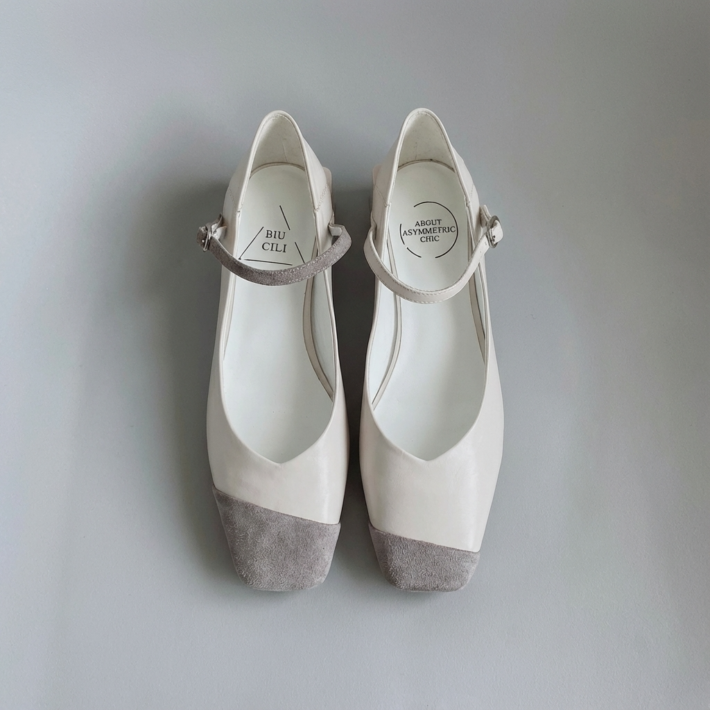 Jane Women's Asymmetric Leather Square-Toe Ankle Strap Mary Jane Heel