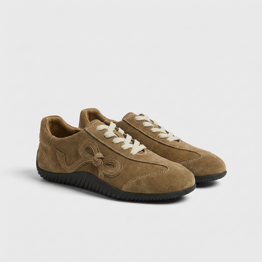 Khaki Suede Sneakers with Bow Detail