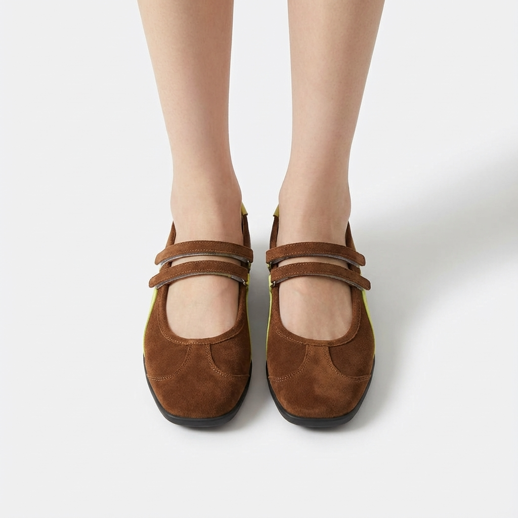 Sporty Mary Jane Retro Sneaker Flats in Suede Leather