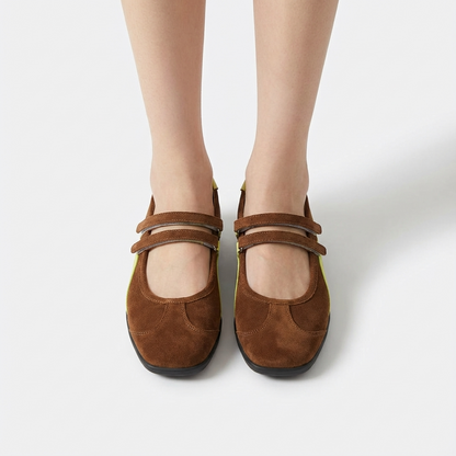 Sporty Mary Jane Retro Sneaker Flats in Suede Leather