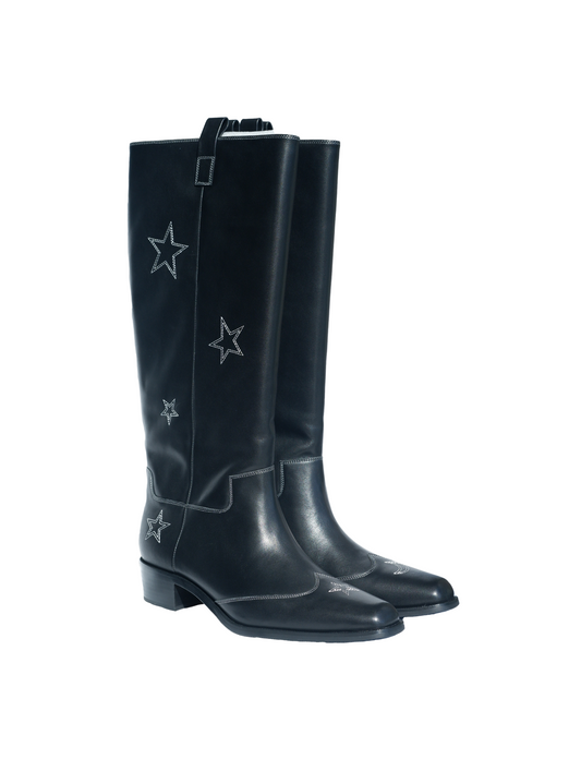 "Star & Moon" Asymmetric Leather Boots