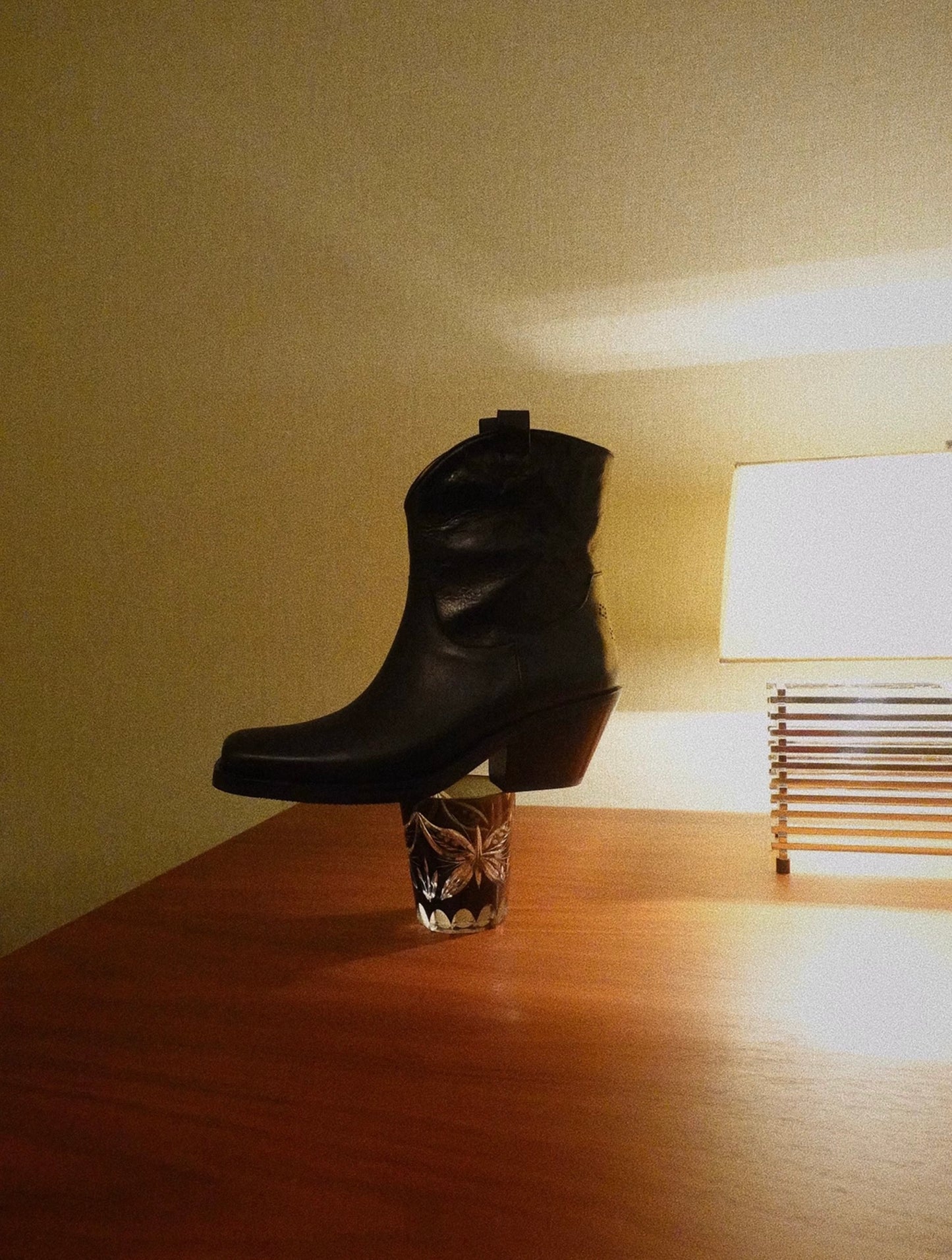 "Rebellious Lady" Women's Retro Square Toe Western Leather Boots in Black